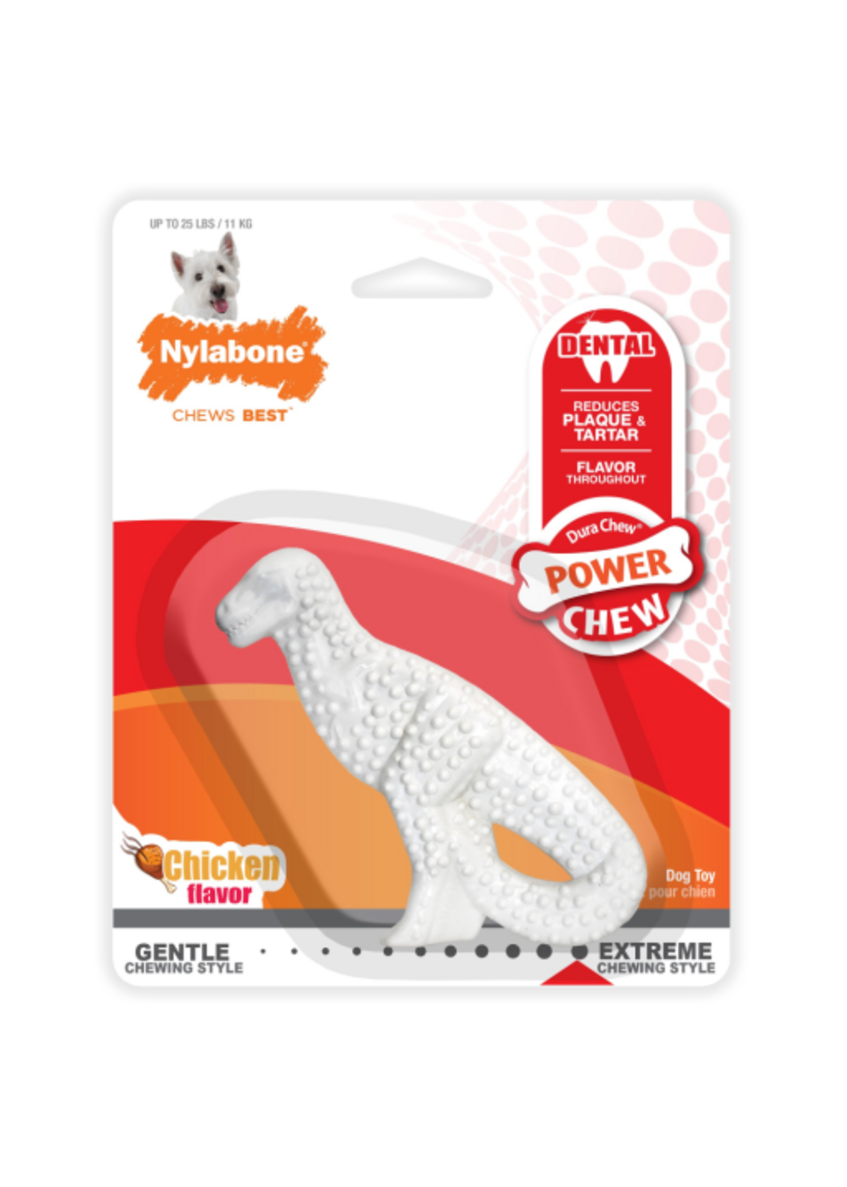 Nylabone Nylabone Power Chew Dental Dinosaur Dog Toy Chicken White - Small