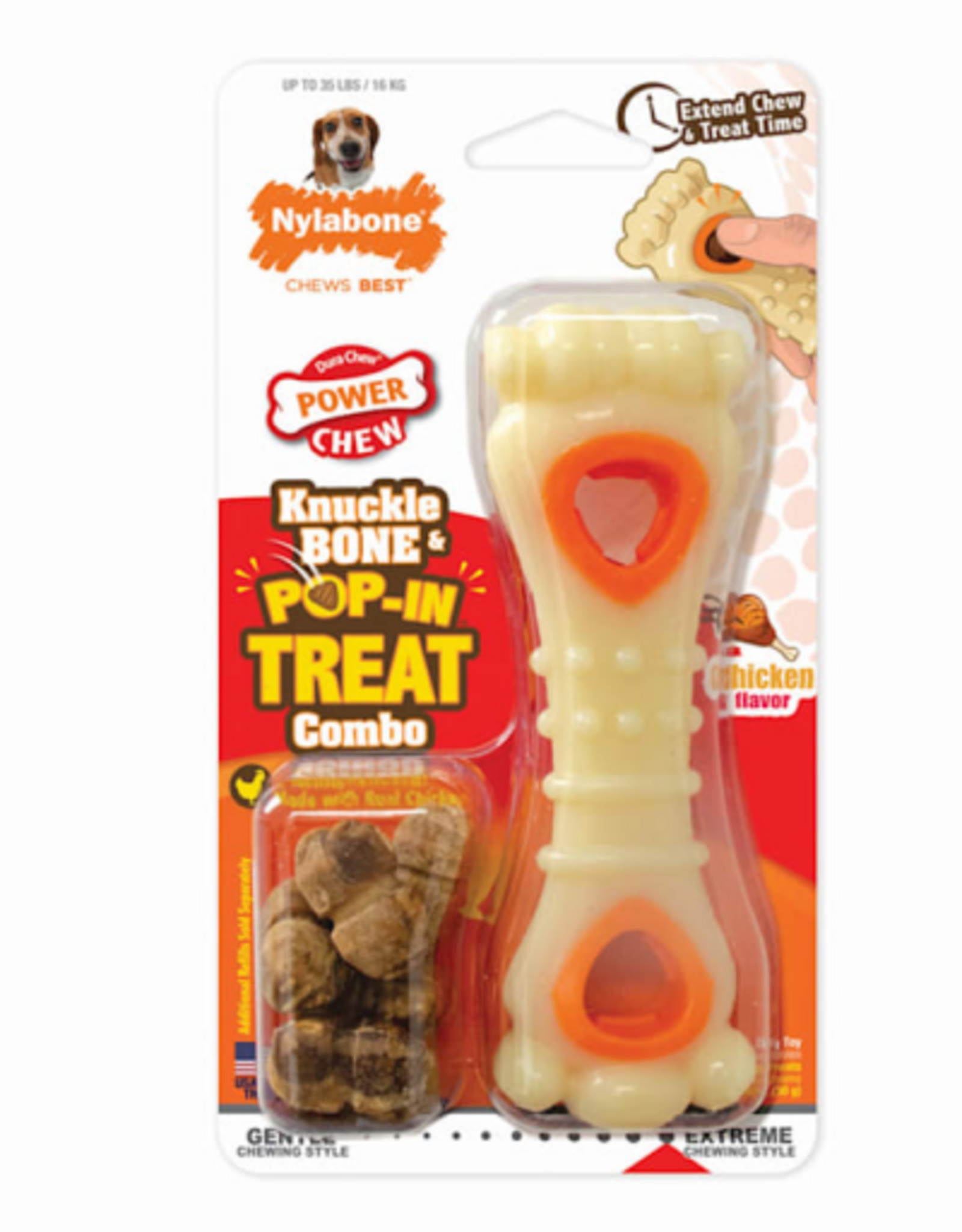Nylabone Nylabone Power Chew Knuckle Bone & Pop-In Treat Toy Chicken - Medium