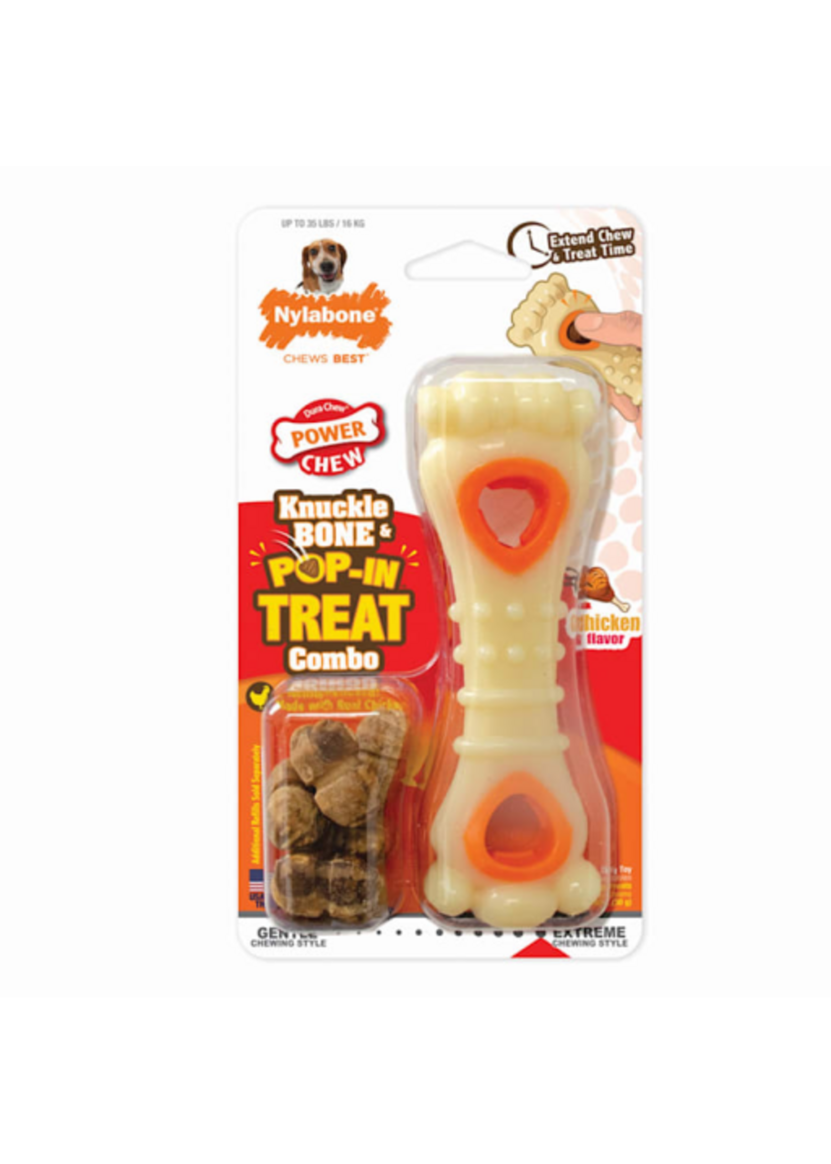 Nylabone Nylabone Power Chew Knuckle Bone & Pop-In Treat Toy Chicken - Medium