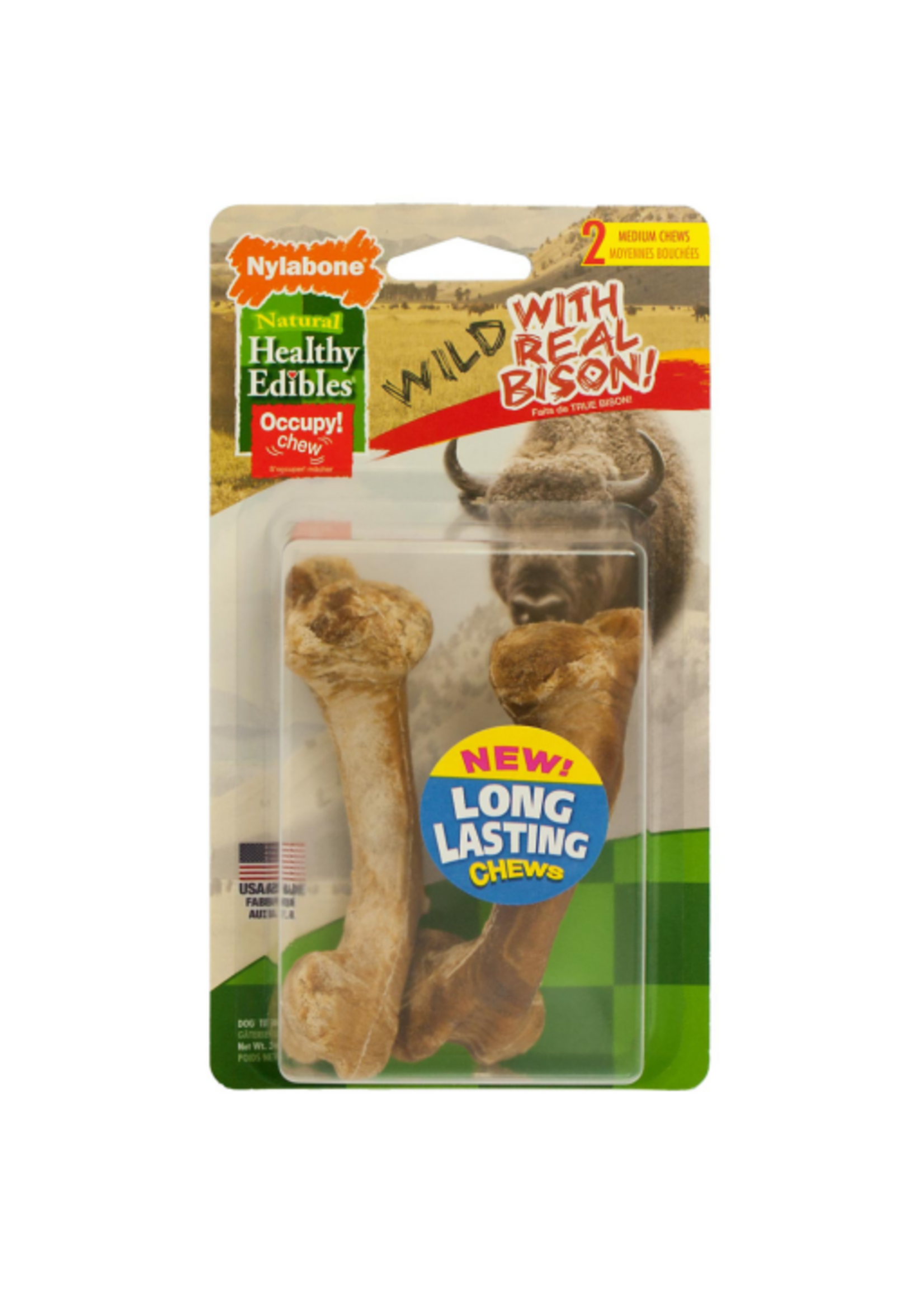 Nylabone Nylabone Healthy Edibles Wild Bison Dog Treat Bone - Medium 2 Pack