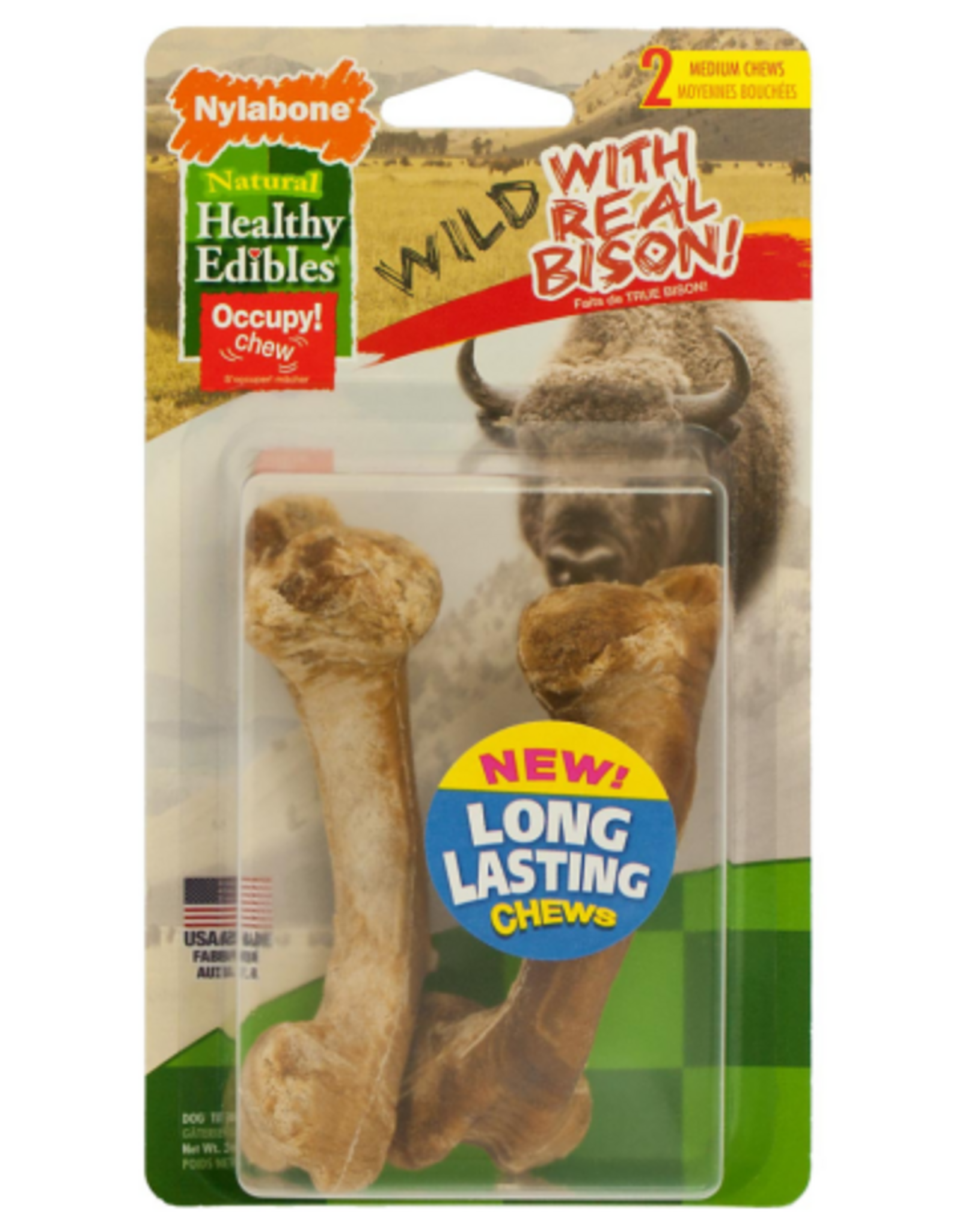 Nylabone Nylabone Healthy Edibles Wild Bison Dog Treat Bone - Medium 2 Pack
