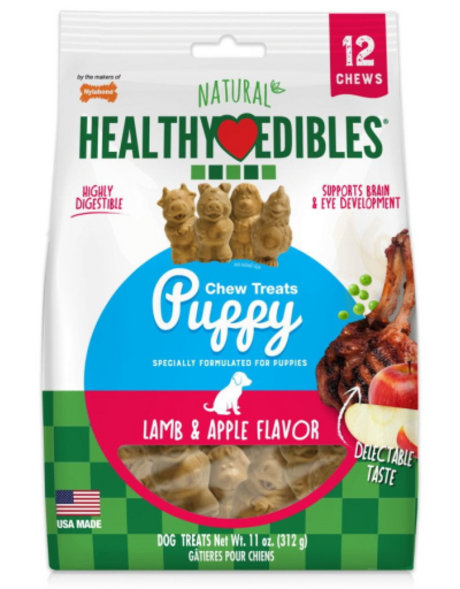 Nylabone Nylabone Natural Healthy Edibles Puppy Chew Treats - Lamb & Apple Flavor 12 Pack