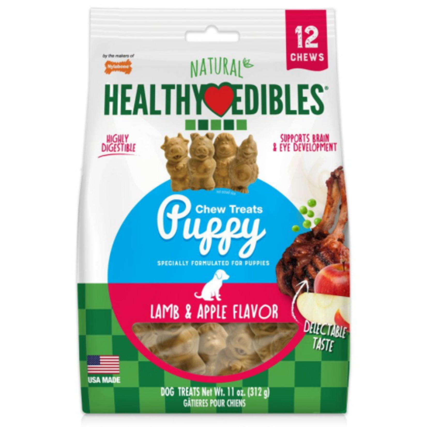 Nylabone Nylabone Natural Healthy Edibles Puppy Chew Treats - Lamb & Apple Flavor 12 Pack