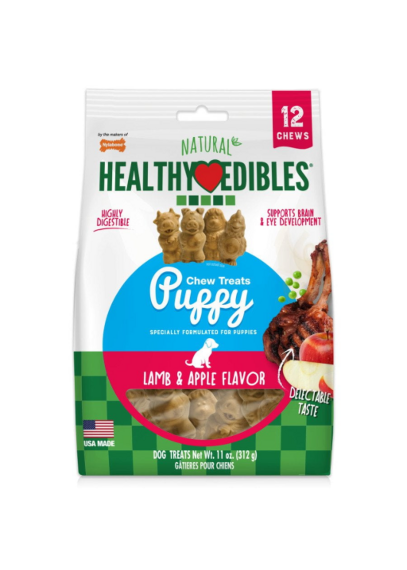 Nylabone Nylabone Natural Healthy Edibles Puppy Chew Treats - Lamb & Apple Flavor 12 Pack