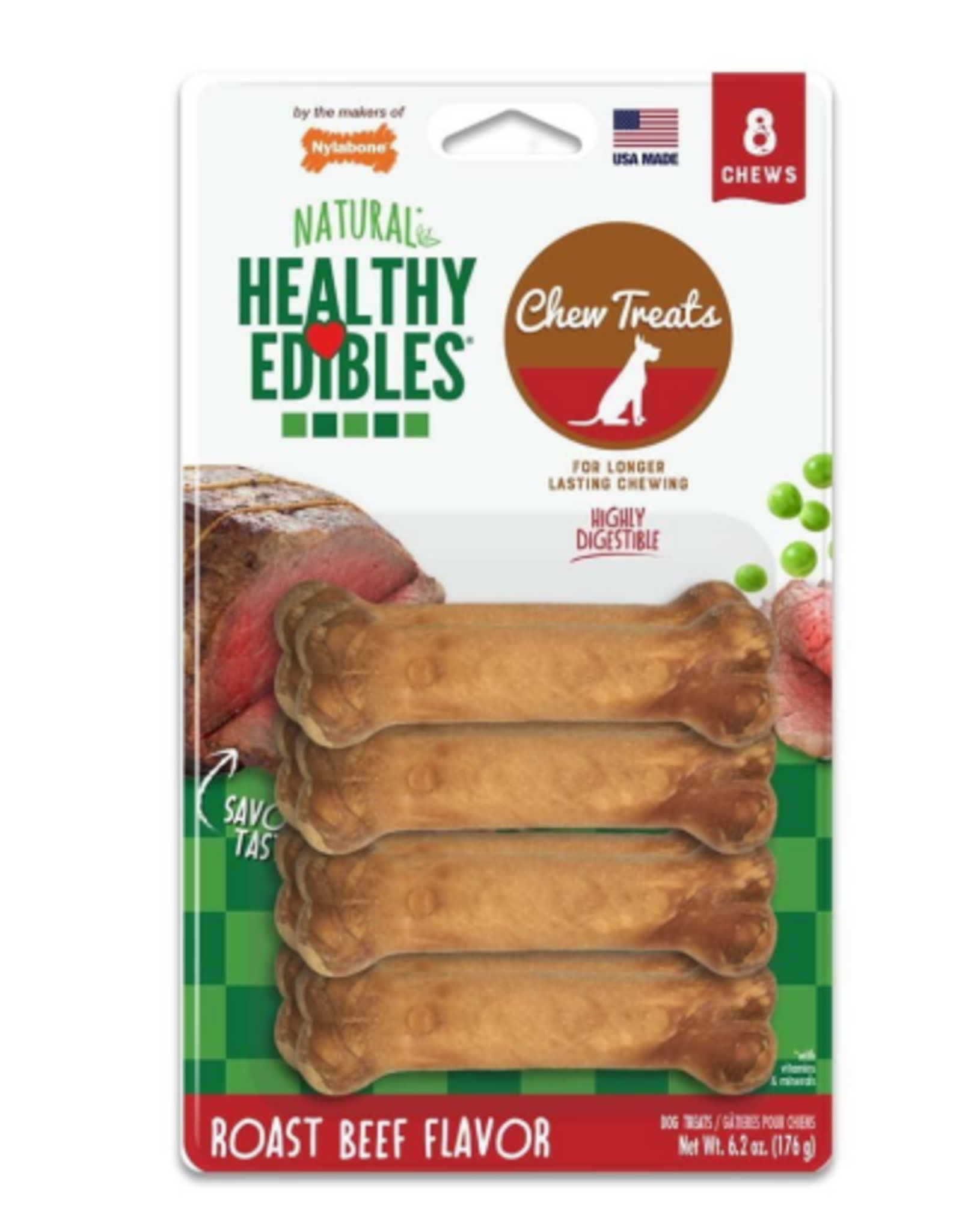 Nylabone Nylabone Healthy Edibles Wholesome Dog Chews - Roast Beef -  X-Small 8 Pack