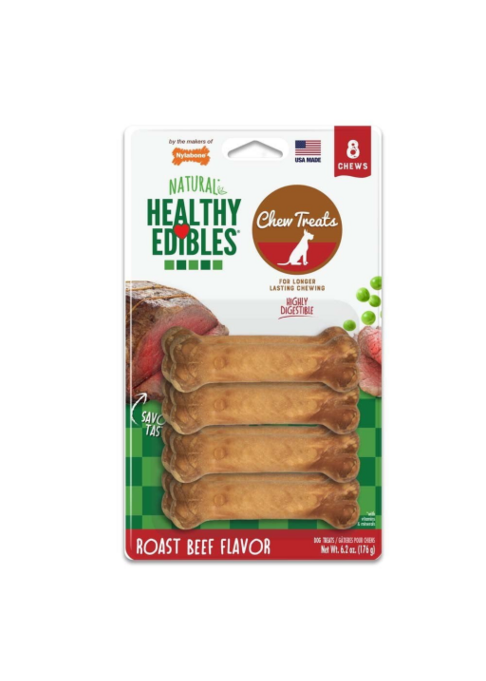 Nylabone Nylabone Healthy Edibles Wholesome Dog Chews - Roast Beef -  X-Small 8 Pack