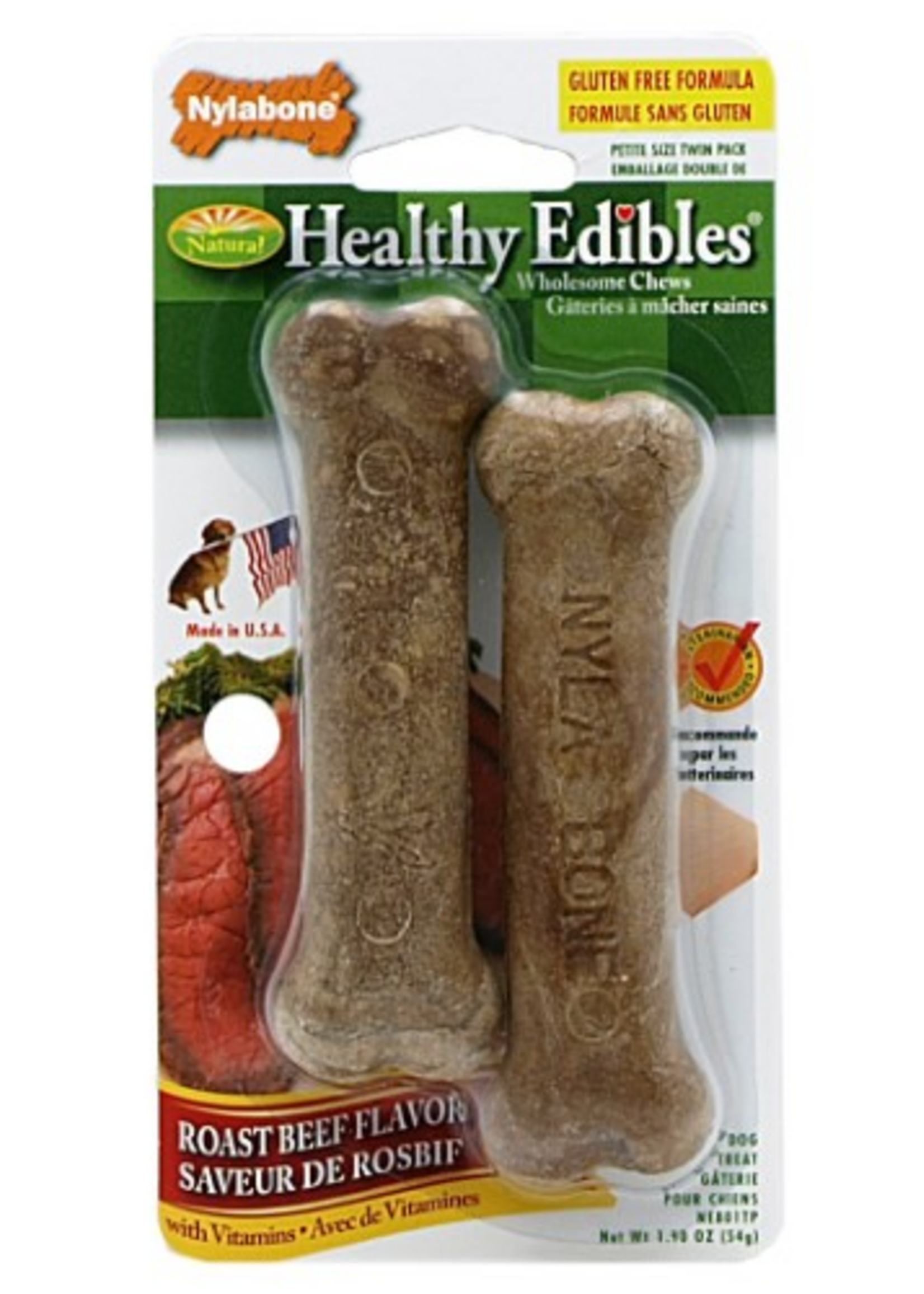 Nylabone NYLABONE EDIBLE ROAST BEEF WOLF-MEDIUM 2PK