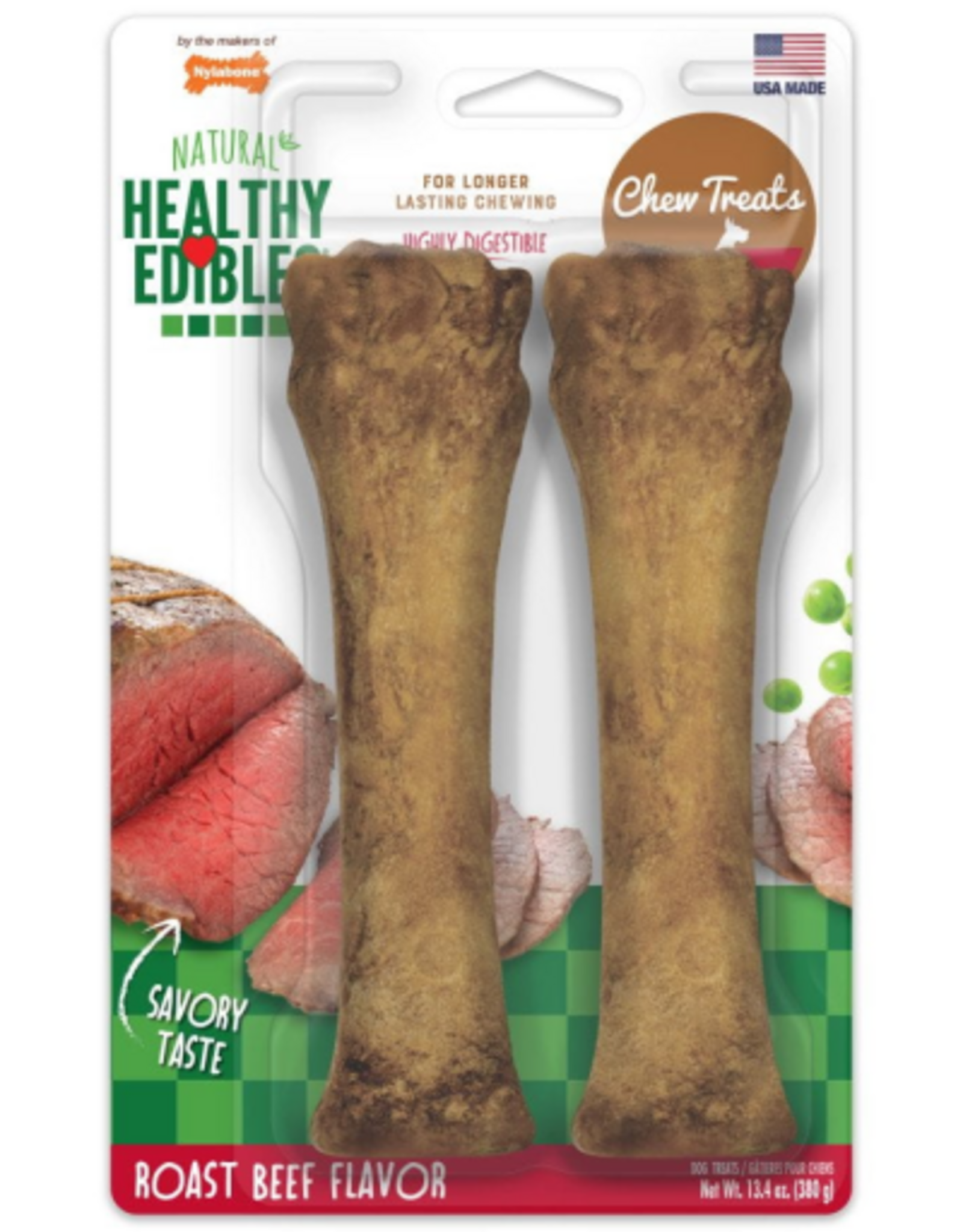 Nylabone Nylabone Healthy Edibles Roast Beef Flavor Chew Dog Treats 2 Pack - X-Large