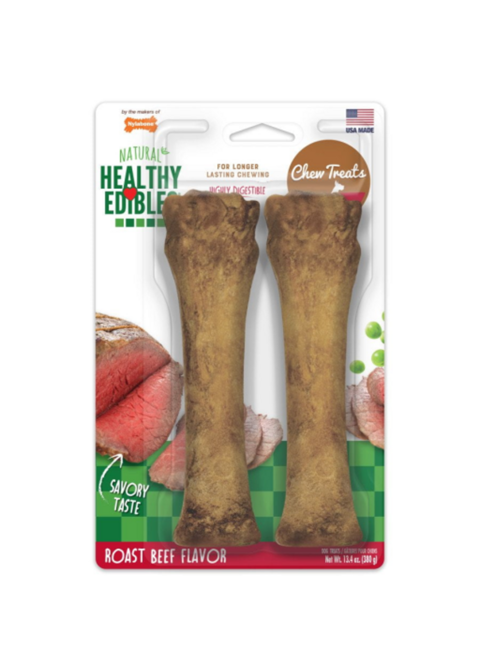 Nylabone Nylabone Healthy Edibles Roast Beef Flavor Chew Dog Treats 2 Pack - X-Large