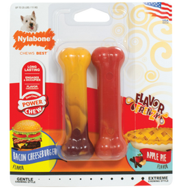 Nylabone Nylabone Power Chew Flavor Frenzy Durable Dog Chew Toys Twin Pack Bacon Cheeseburger & Apple Pie - Small