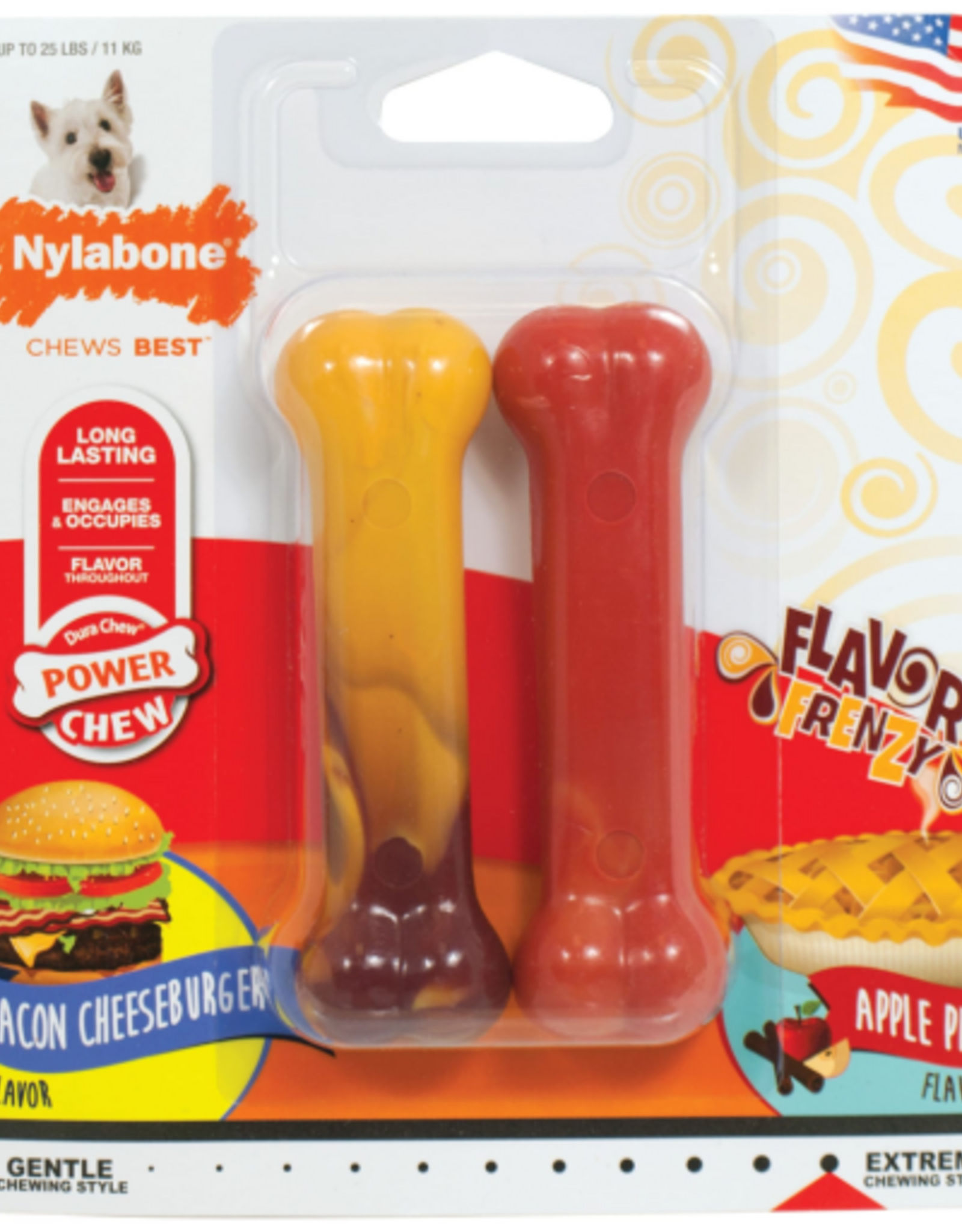 Nylabone Nylabone Power Chew Flavor Frenzy Durable Dog Chew Toys Twin Pack Bacon Cheeseburger & Apple Pie - Small