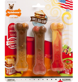 Nylabone Nylabone Flavor Frenzy Power Chew Triple Pack Pancakes & Sausage Roast Beef Club & Lasagna - X-Small