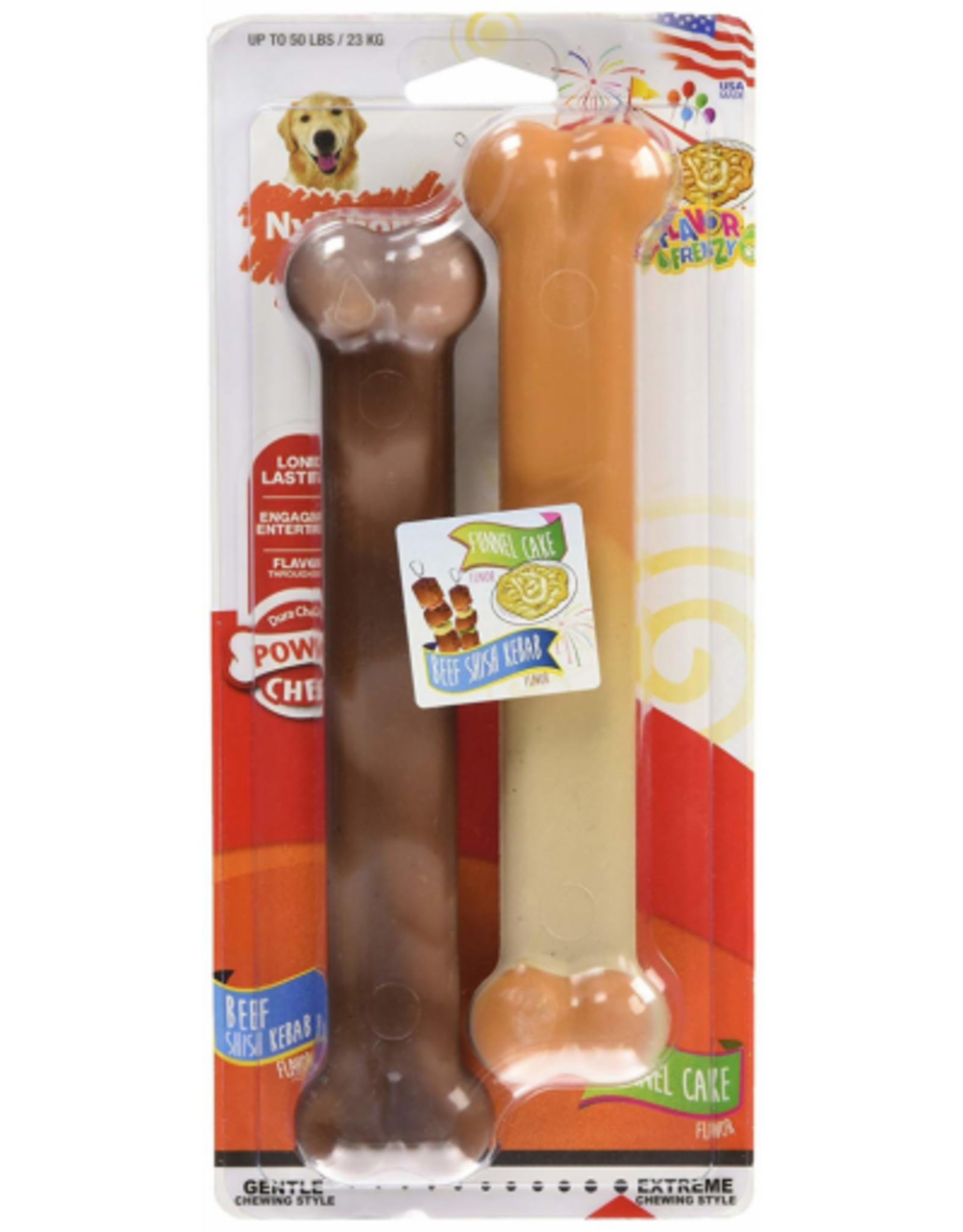 Nylabone Nylabone Power Chew Flavor Frenzy Durable Dog Chew Toys Twin Pack Funnel Cake & Shish Kabob - Large