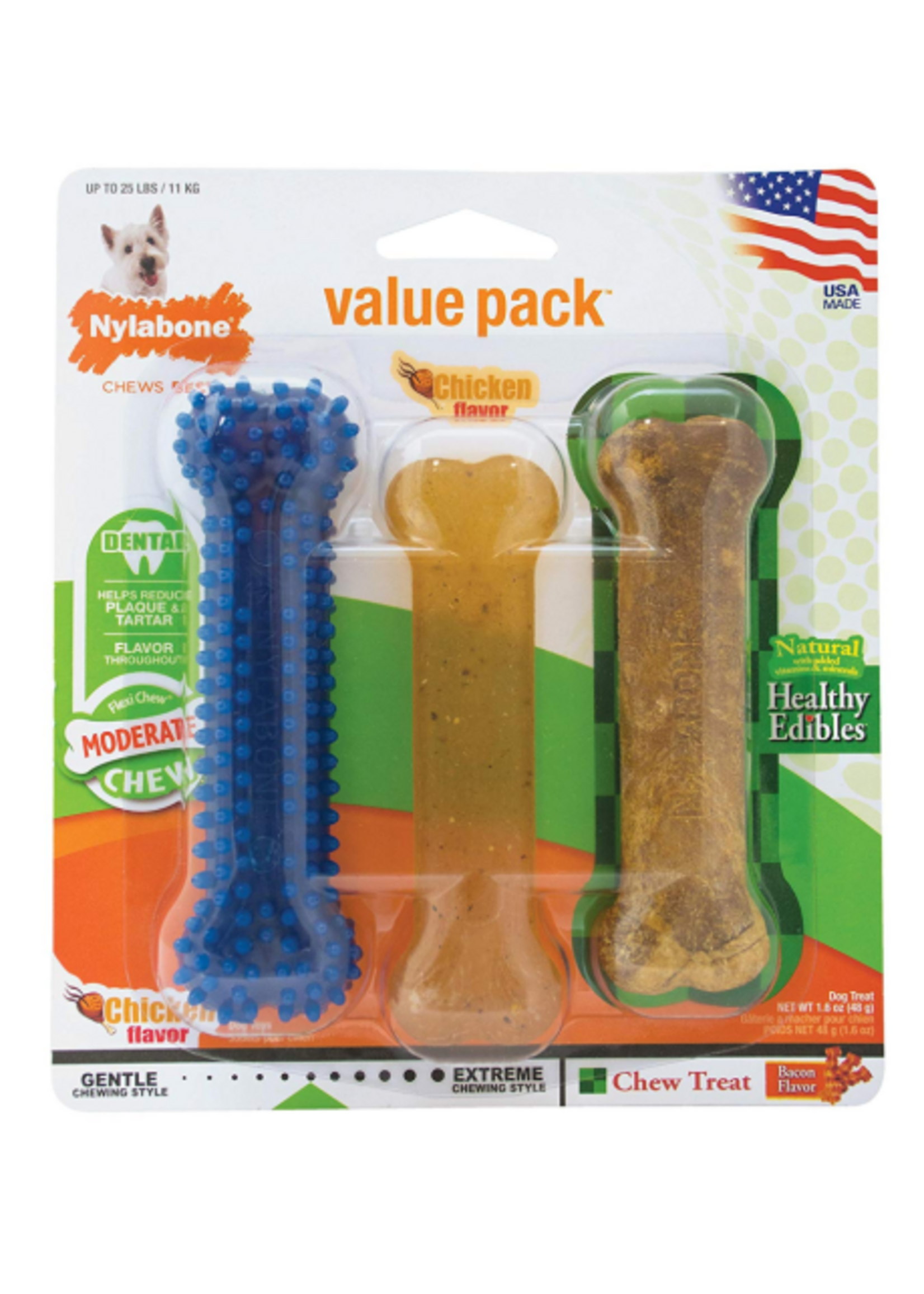 Nylabone Nylabone Healthy Edibles and Flexi Chew Value Pack Bacon & Chicken - Small