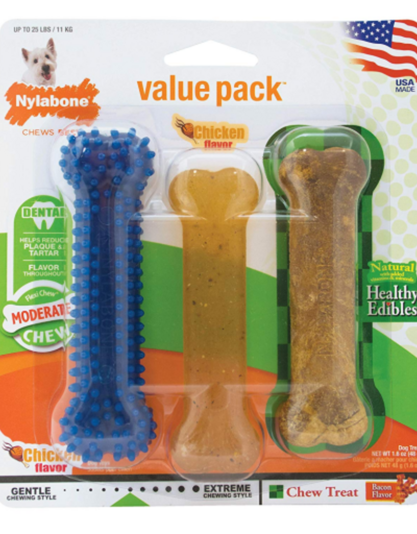 Nylabone Nylabone Healthy Edibles and Flexi Chew Value Pack Bacon & Chicken - Small
