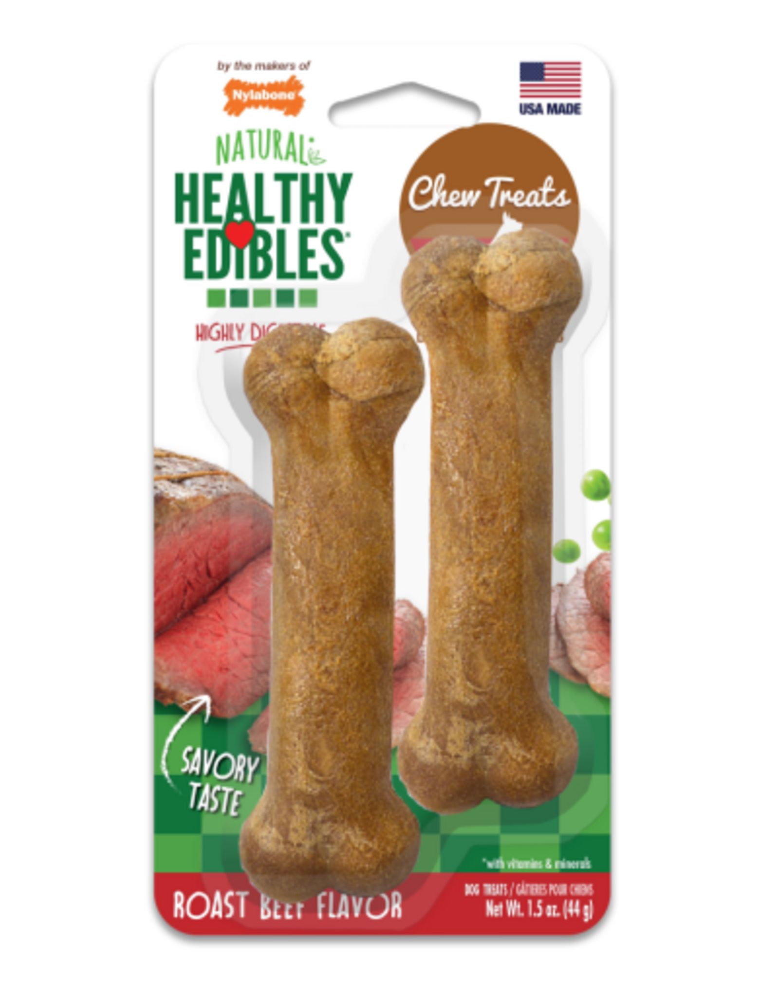 Nylabone NYLABONE HEALTHY EDIBLE ROAST BEEF-PETITE  2PK
