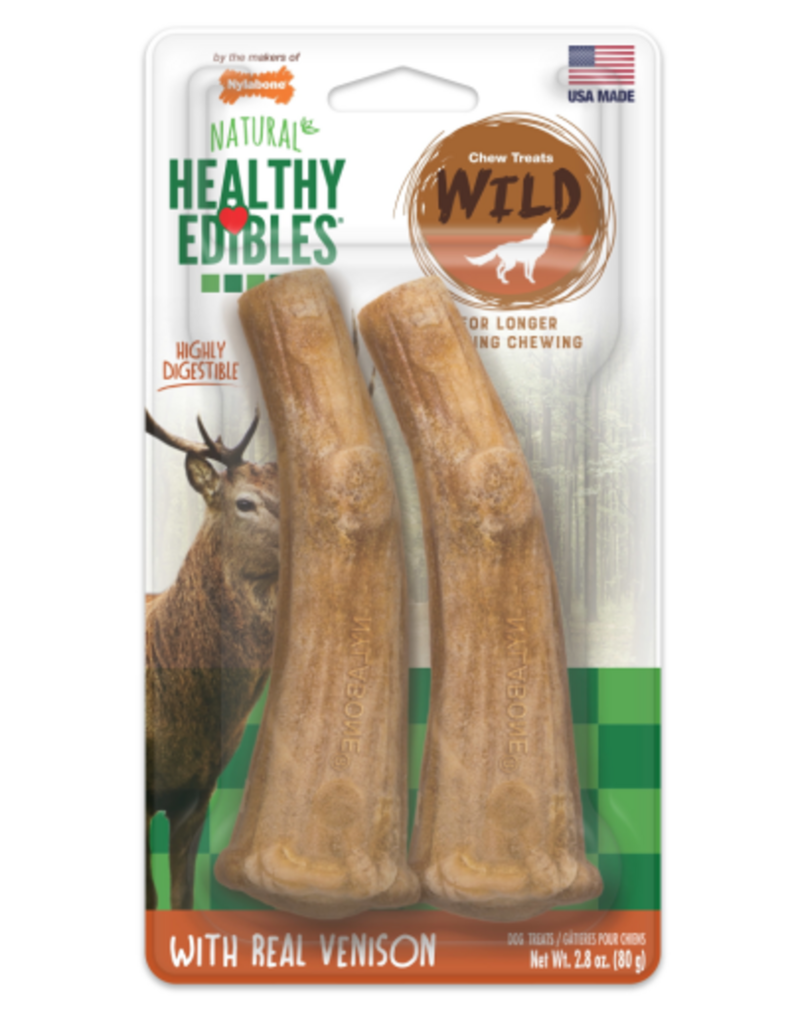 Nylabone Nylabone Healthy Edibles Wild Antler Natural Venison Dog Chew Treats - Medium 2 Count