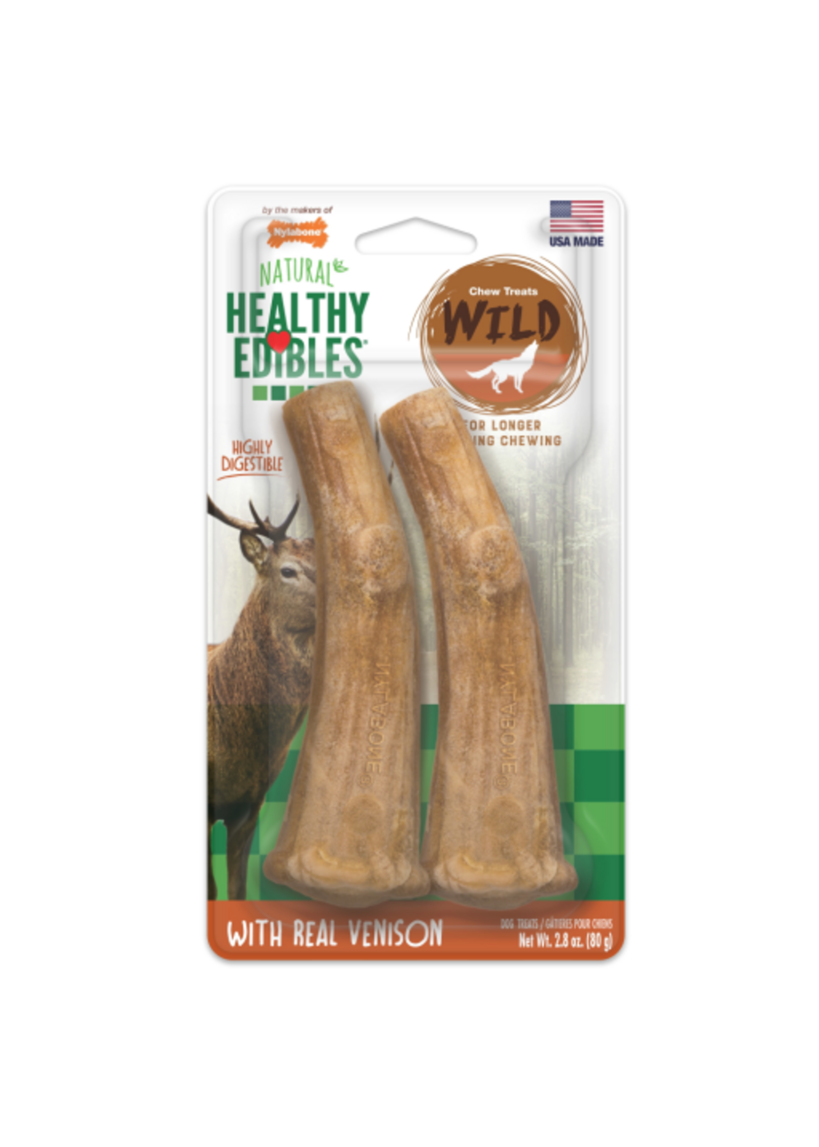 Nylabone Nylabone Healthy Edibles Wild Antler Natural Venison Dog Chew Treats - Medium 2 Count