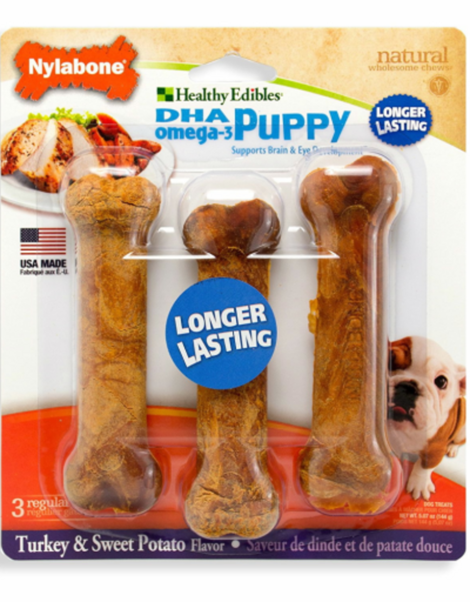 Nylabone NYLABONE HEALTHY EDIBLES TURKEY SWEET POTATO PUPPY 3 PK