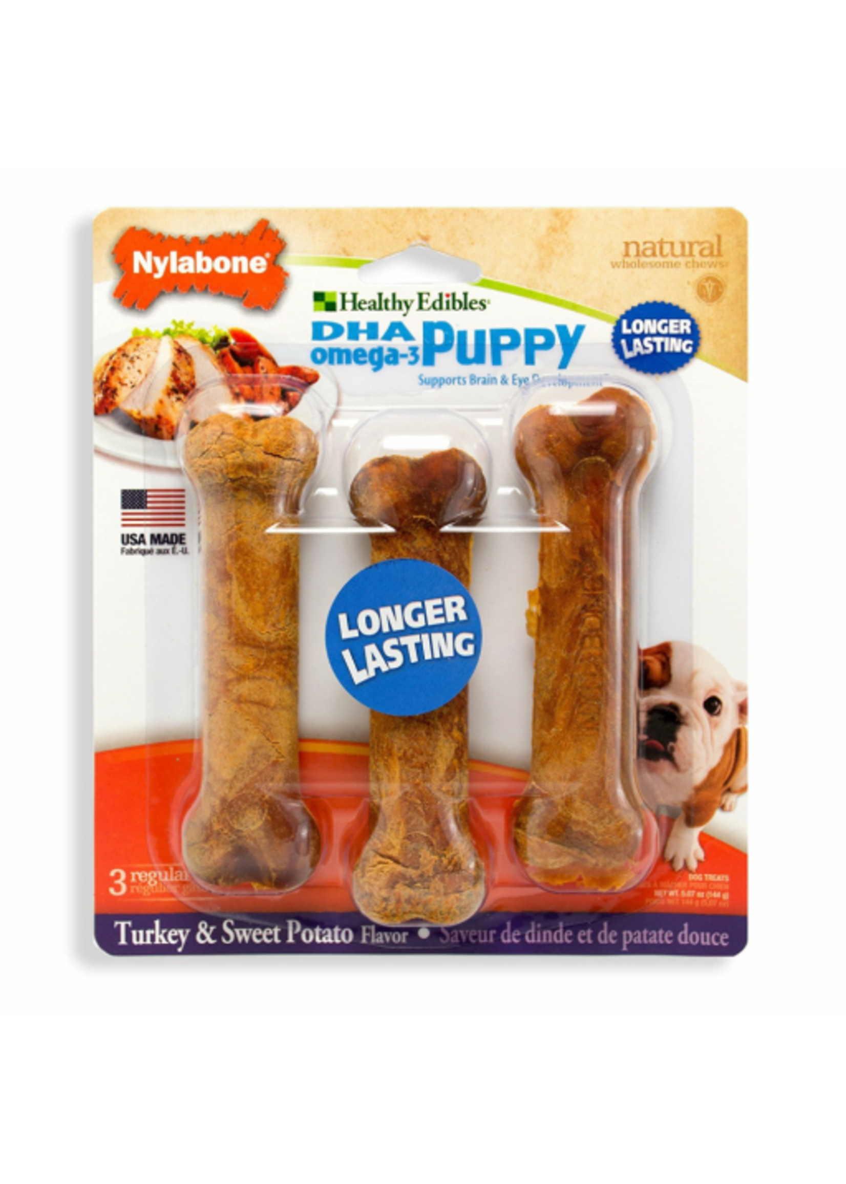 Nylabone NYLABONE HEALTHY EDIBLES TURKEY SWEET POTATO PUPPY 3 PK