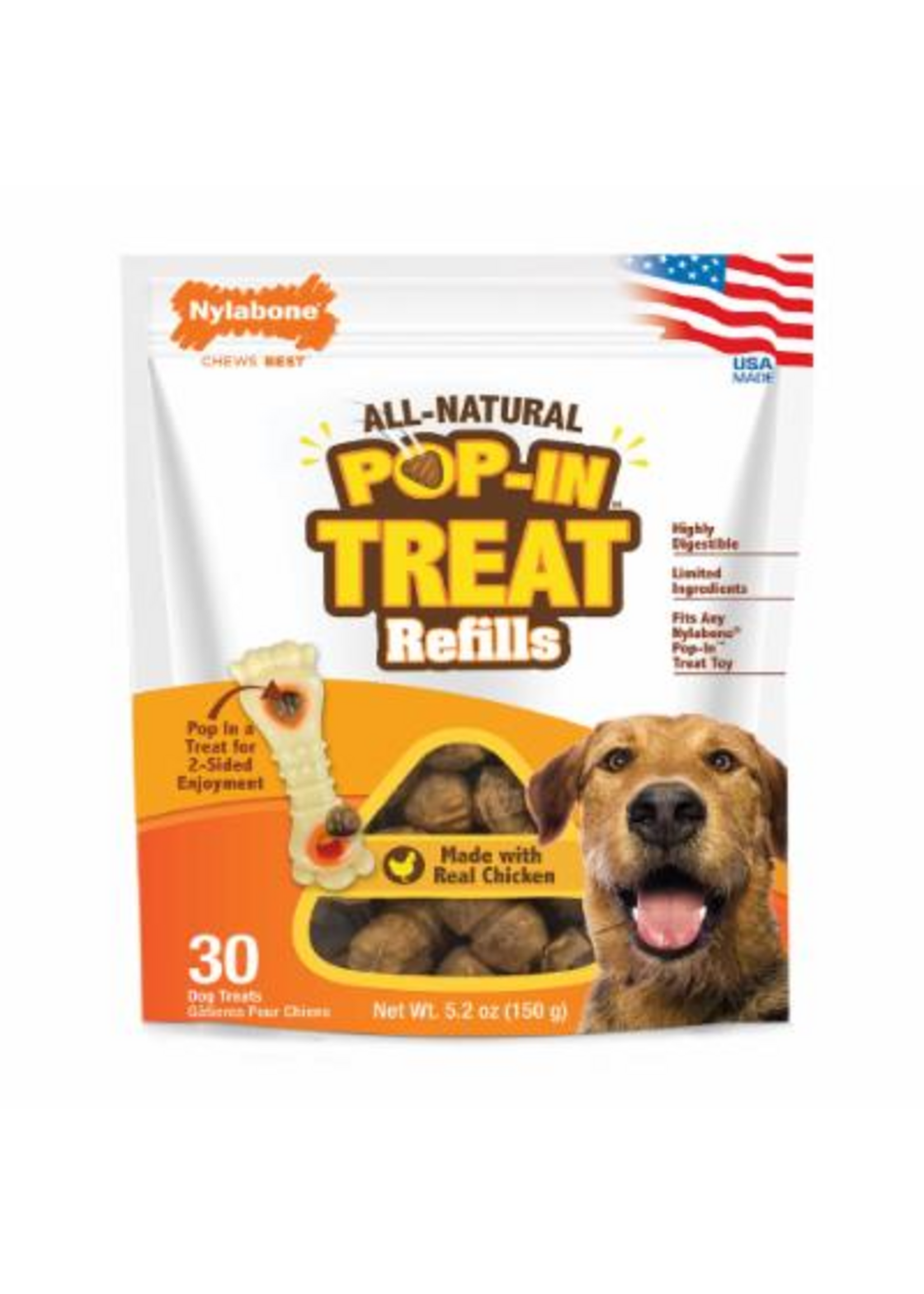 Nylabone Nylabone All-Natural Pop-In Dog Treat Refills Chicken All Sizes (30 Count)