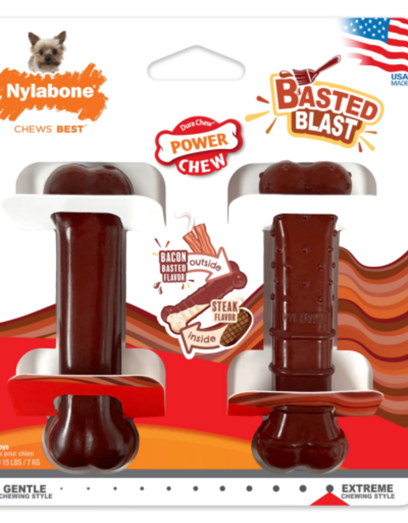 Nylabone Nylabone Power Chew Basted Blast Dual Flavored Dog Chew Toys - X-Small
