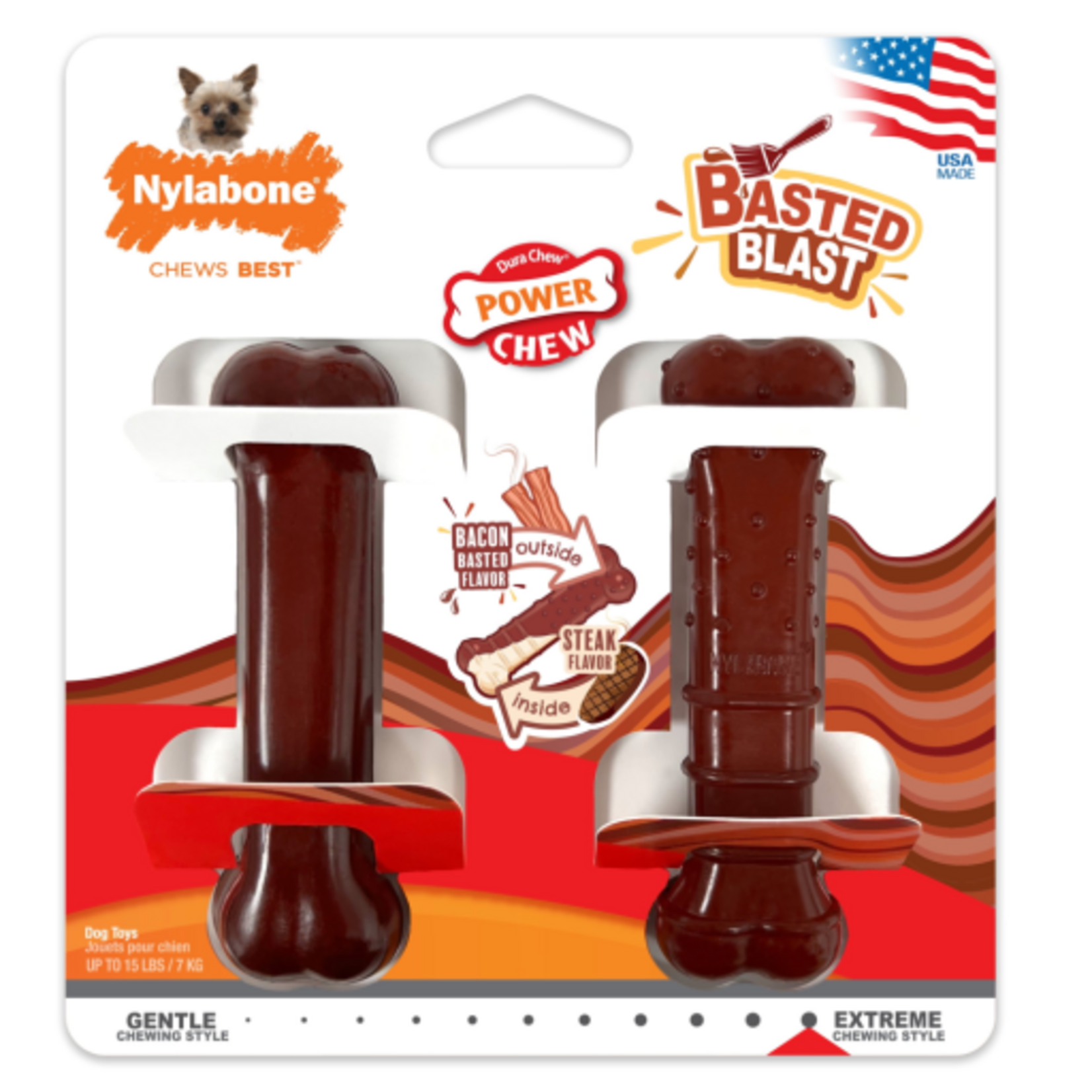 Nylabone Nylabone Power Chew Basted Blast Dual Flavored Dog Chew Toys - X-Small