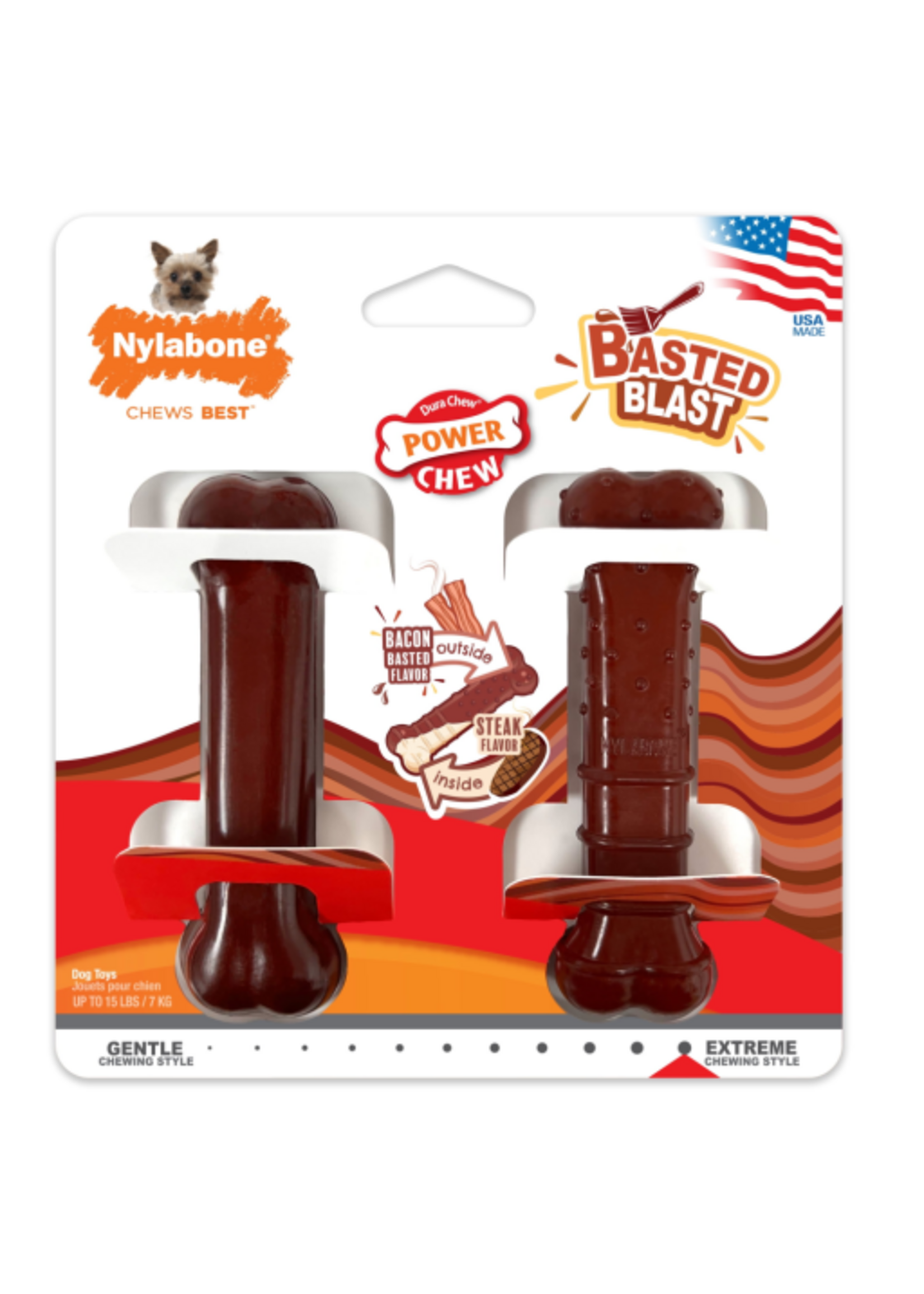 Nylabone Nylabone Power Chew Basted Blast Dual Flavored Dog Chew Toys - X-Small