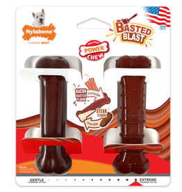 Nylabone Nylabone Power Chew Basted Blast Dual Flavored Dog Chew Toys Bacon & Steak - Small