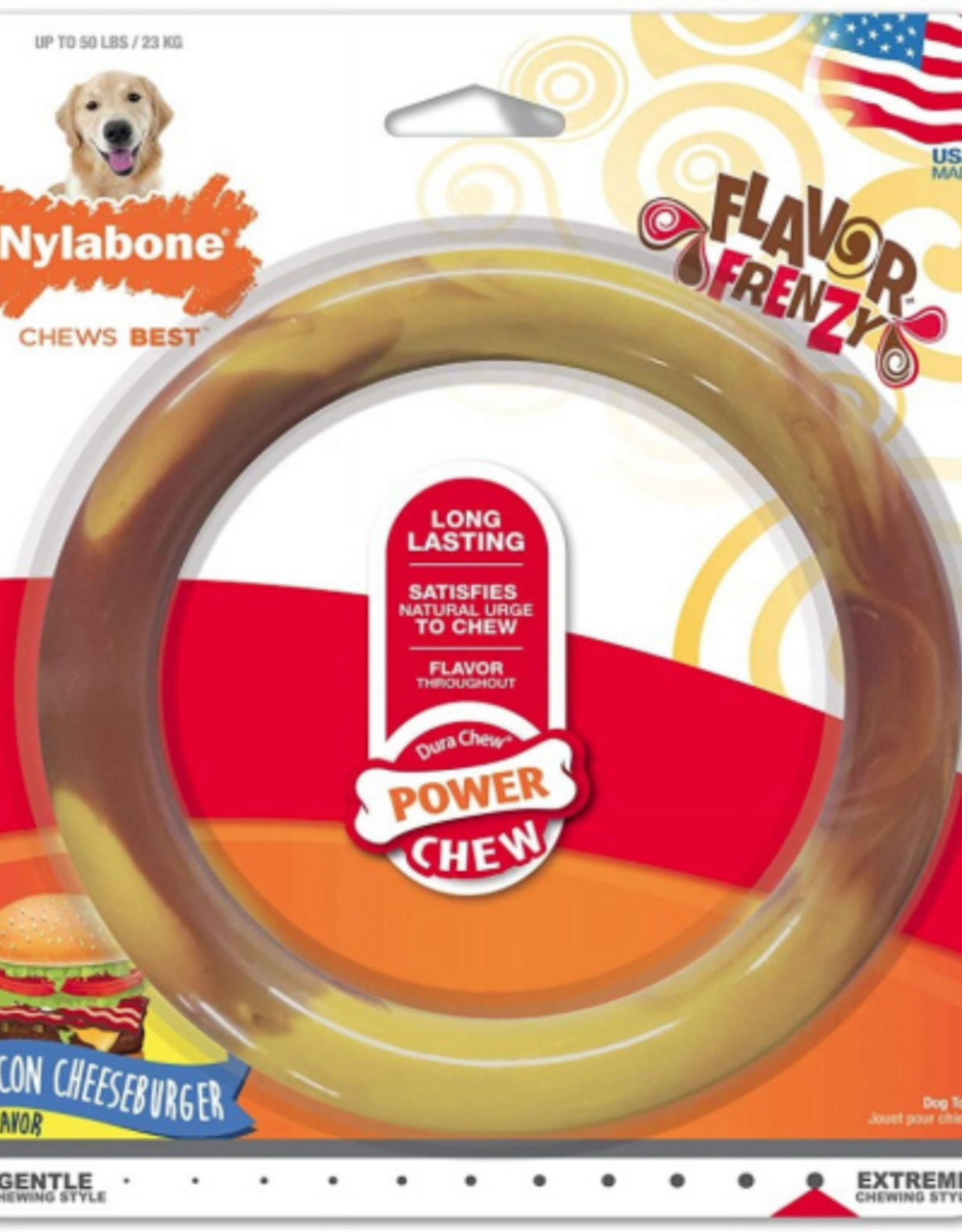Nylabone Nylabone Flavor Frenzy Dog Chew Toy Ring Bacon Cheeseburger