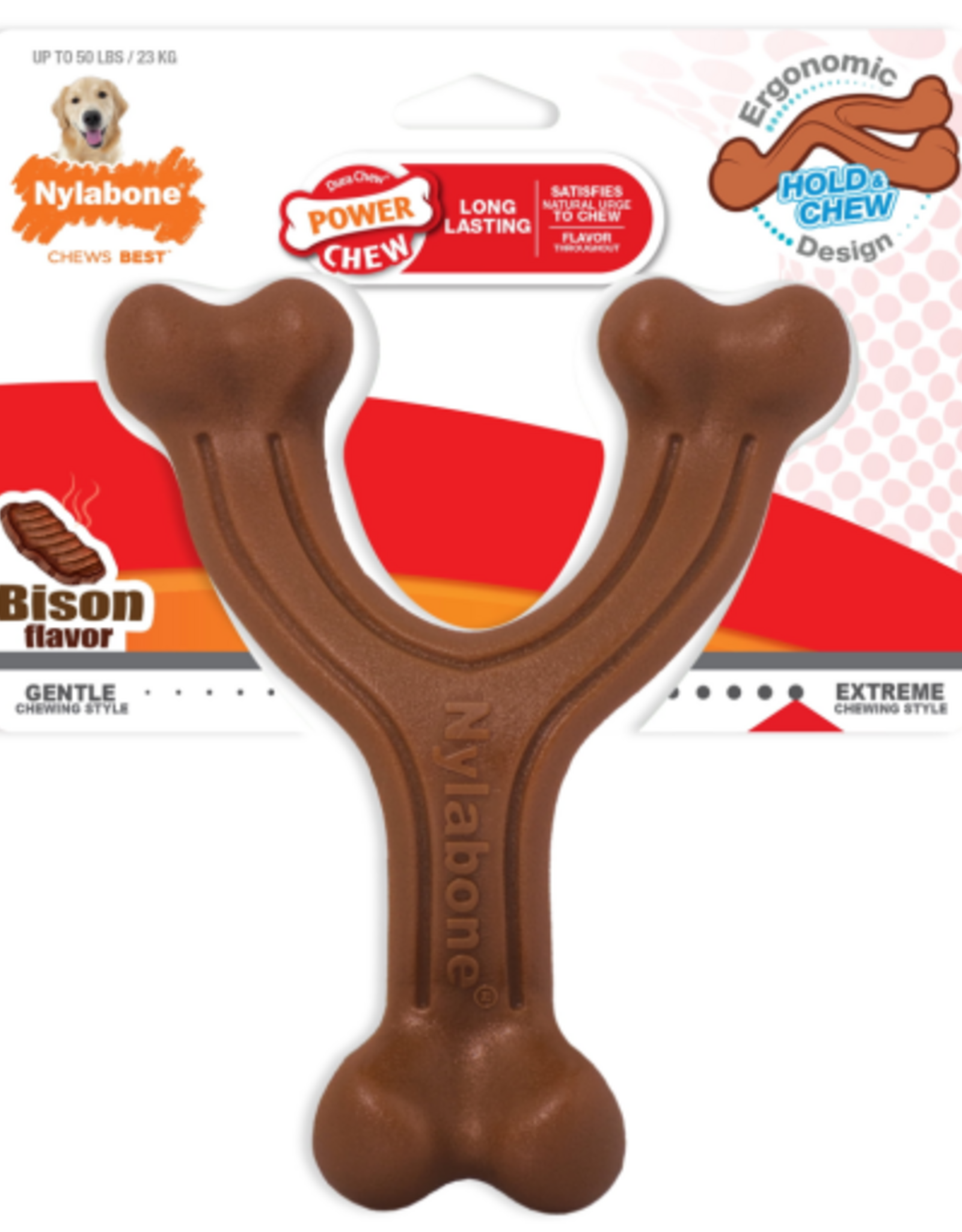 Nylabone Nylabone Power Chew Hold & Chew Wishbone Dog Toy Bacon - Large