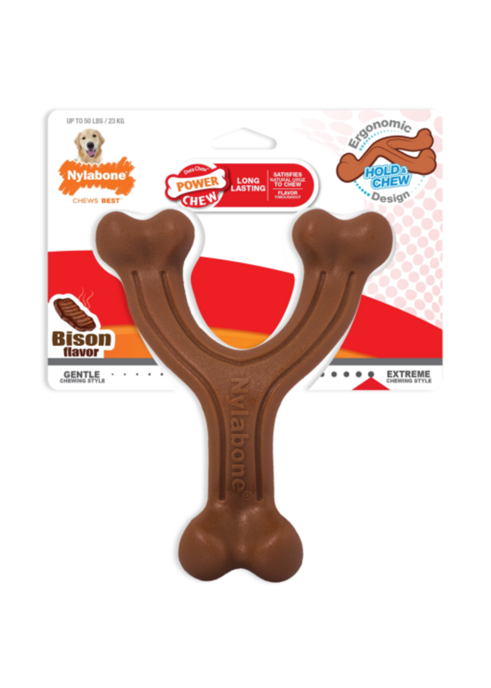 Nylabone Nylabone Power Chew Hold & Chew Wishbone Dog Toy Bacon - Large