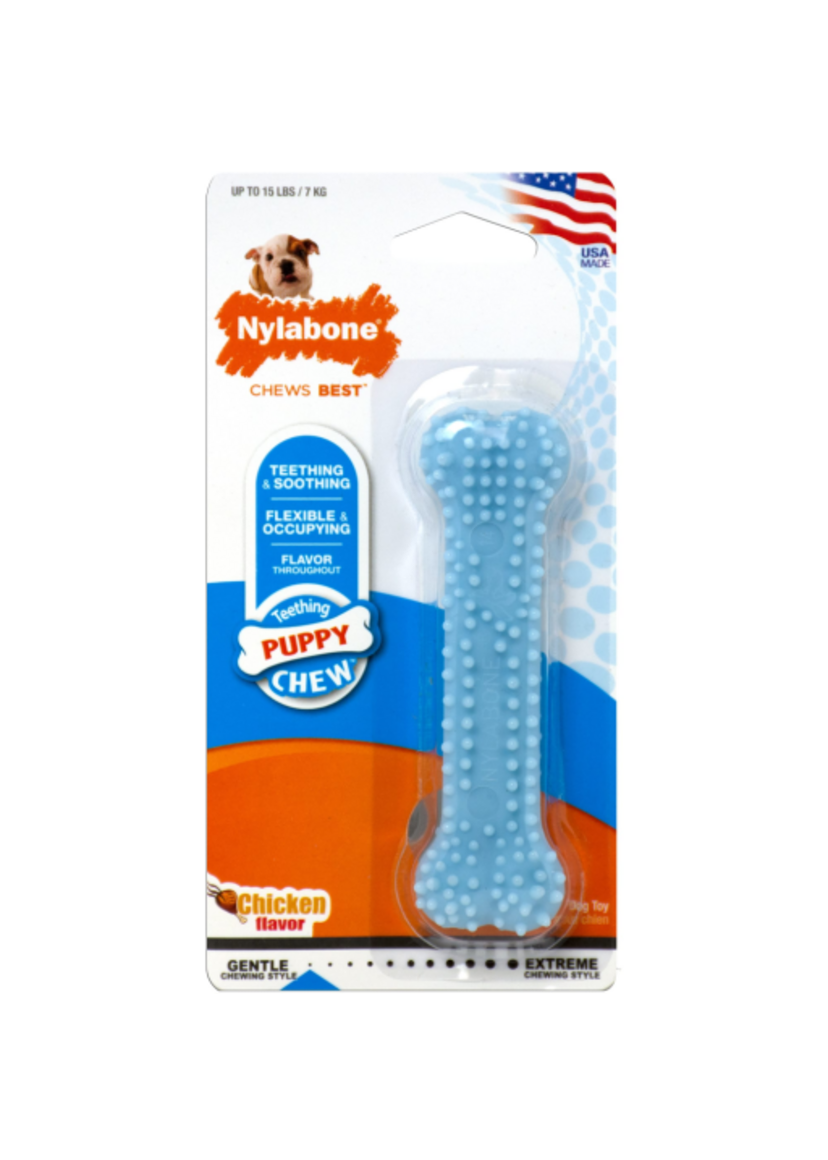 Nylabone Nylabone Puppy Teething & Soothing Flexible Chew Toy Chicken - Blue, X-Small