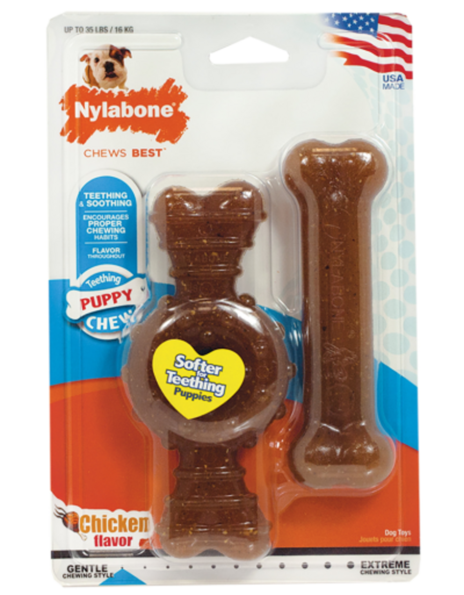 Nylabone NYLABONE PUPPY CHEW RING AND FLAT BONE 2 PACK MEDIUM