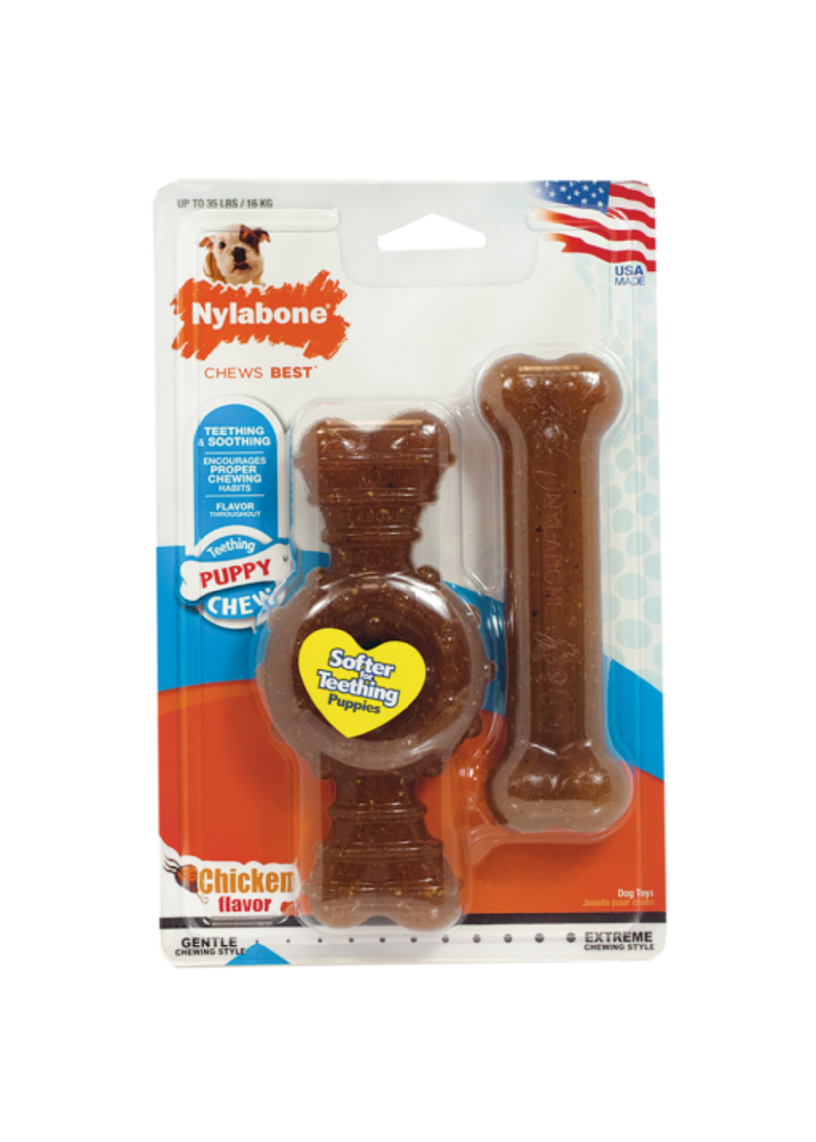 Nylabone NYLABONE PUPPY CHEW RING AND FLAT BONE 2 PACK MEDIUM