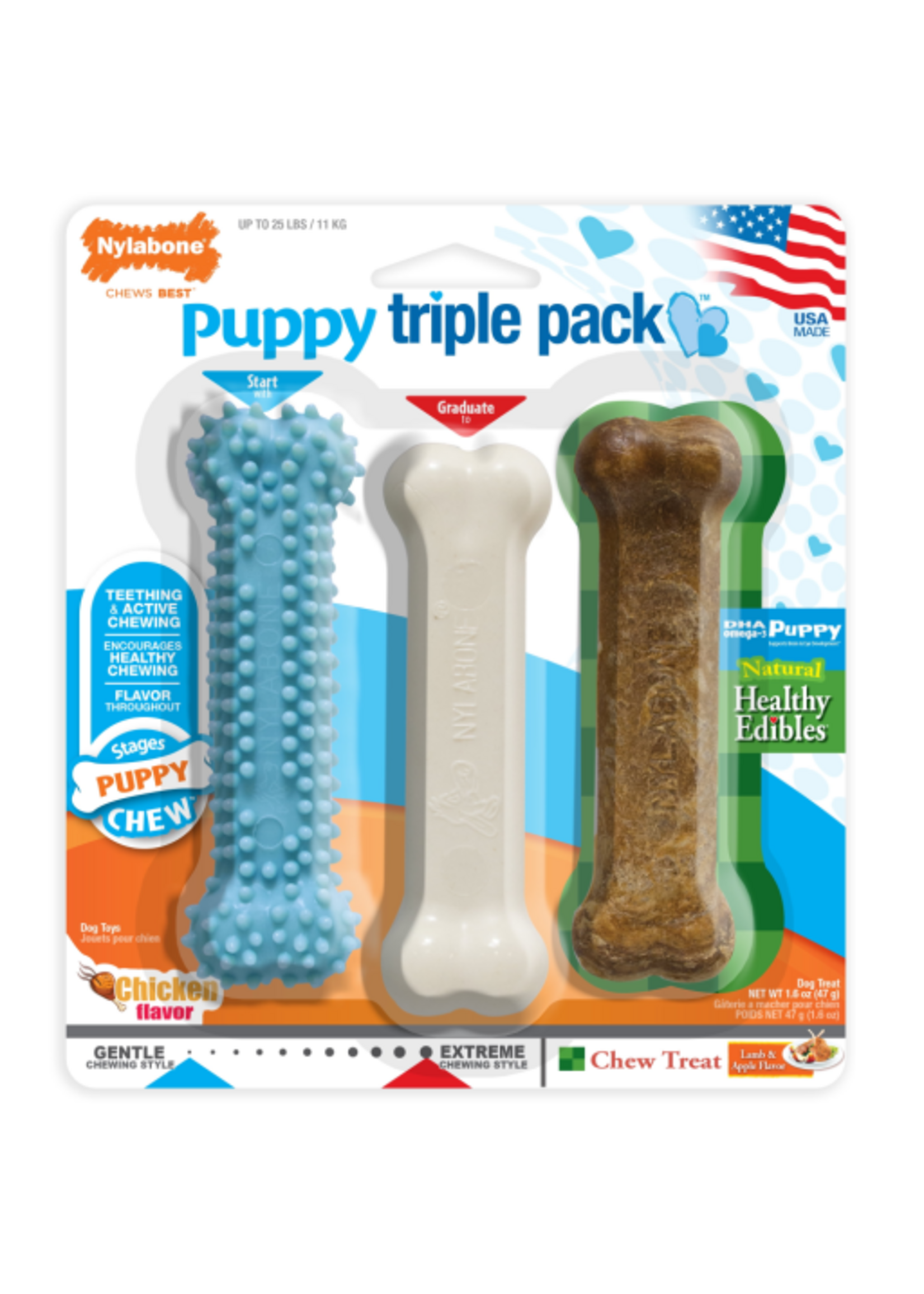 Nylabone Nylabone Puppy Chew Toy & Treat Starter Pack - Blue