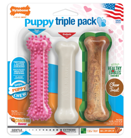 Nylabone Nylabone Puppy Chew Toys & Treat Triple Pack Chicken & Bacon - Small
