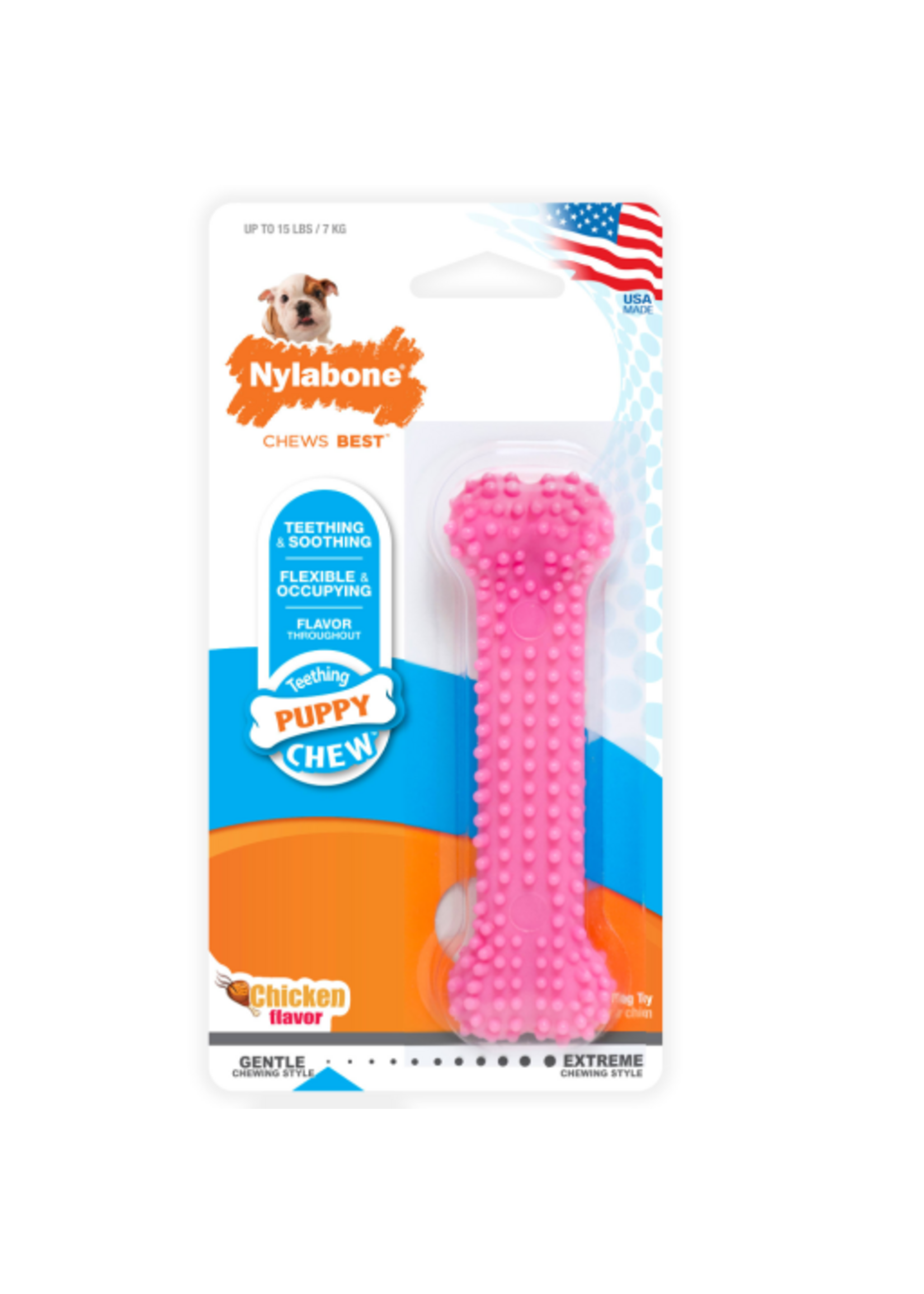 Nylabone Nylabone Puppy Teething & Soothing Flexible Chew Toy Chicken - Pink, X-Small