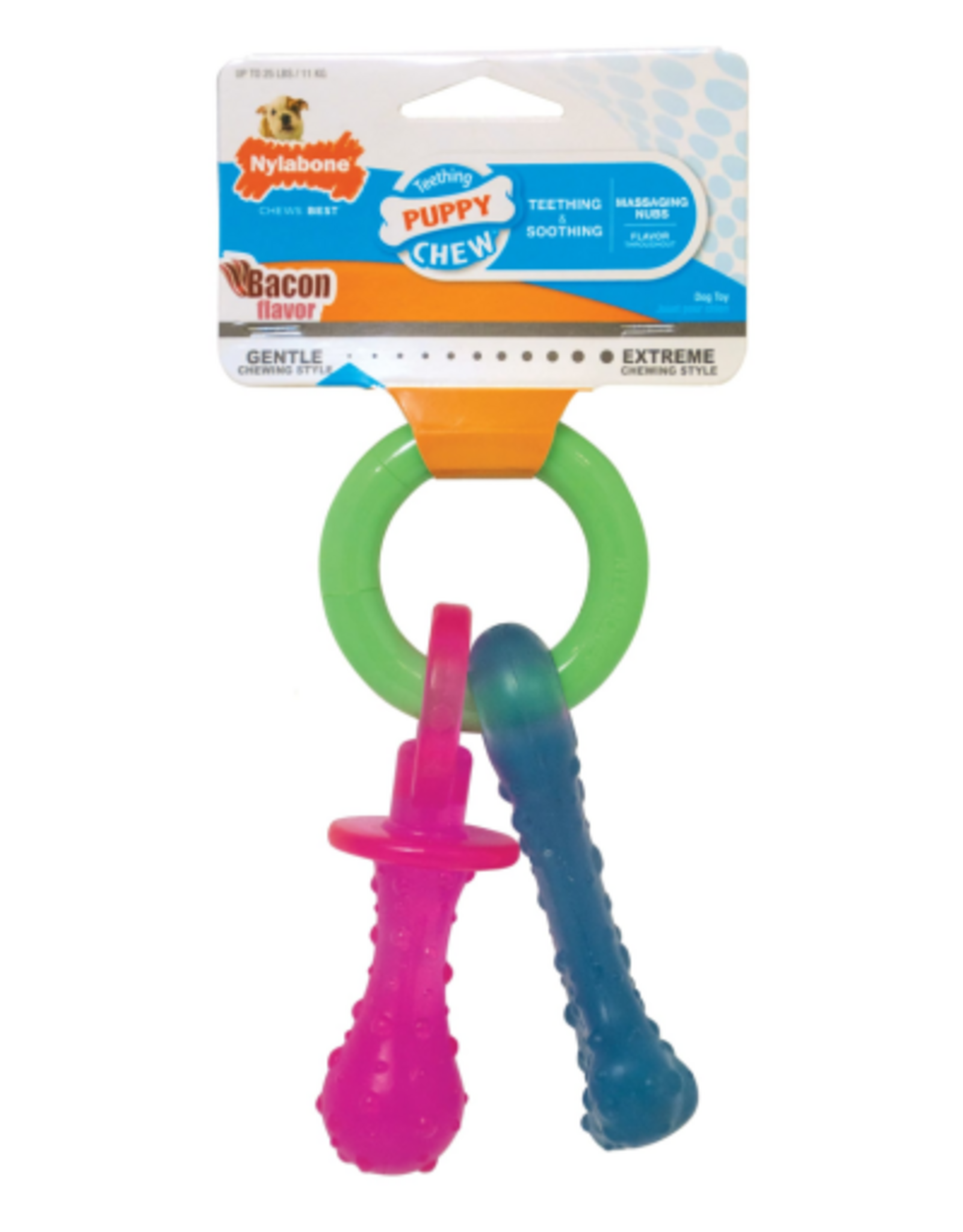 Nylabone Nylabone Puppy Chew Teething Pacifier Bacon Flavor - X-Small
