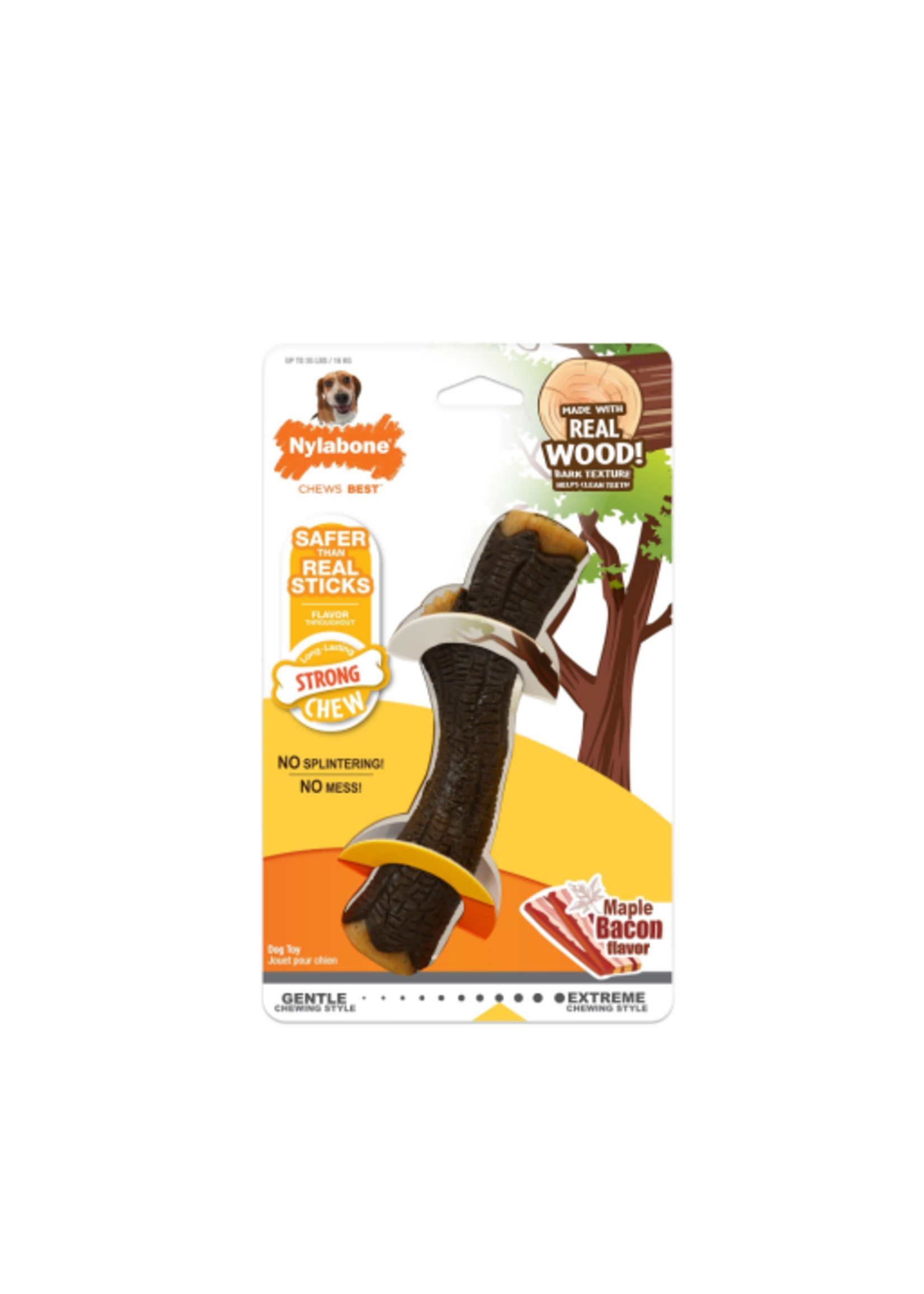 Nylabone Nylabone Strong Chew Real Wood Chew Stick - Maple Bacon Flavor - Medium