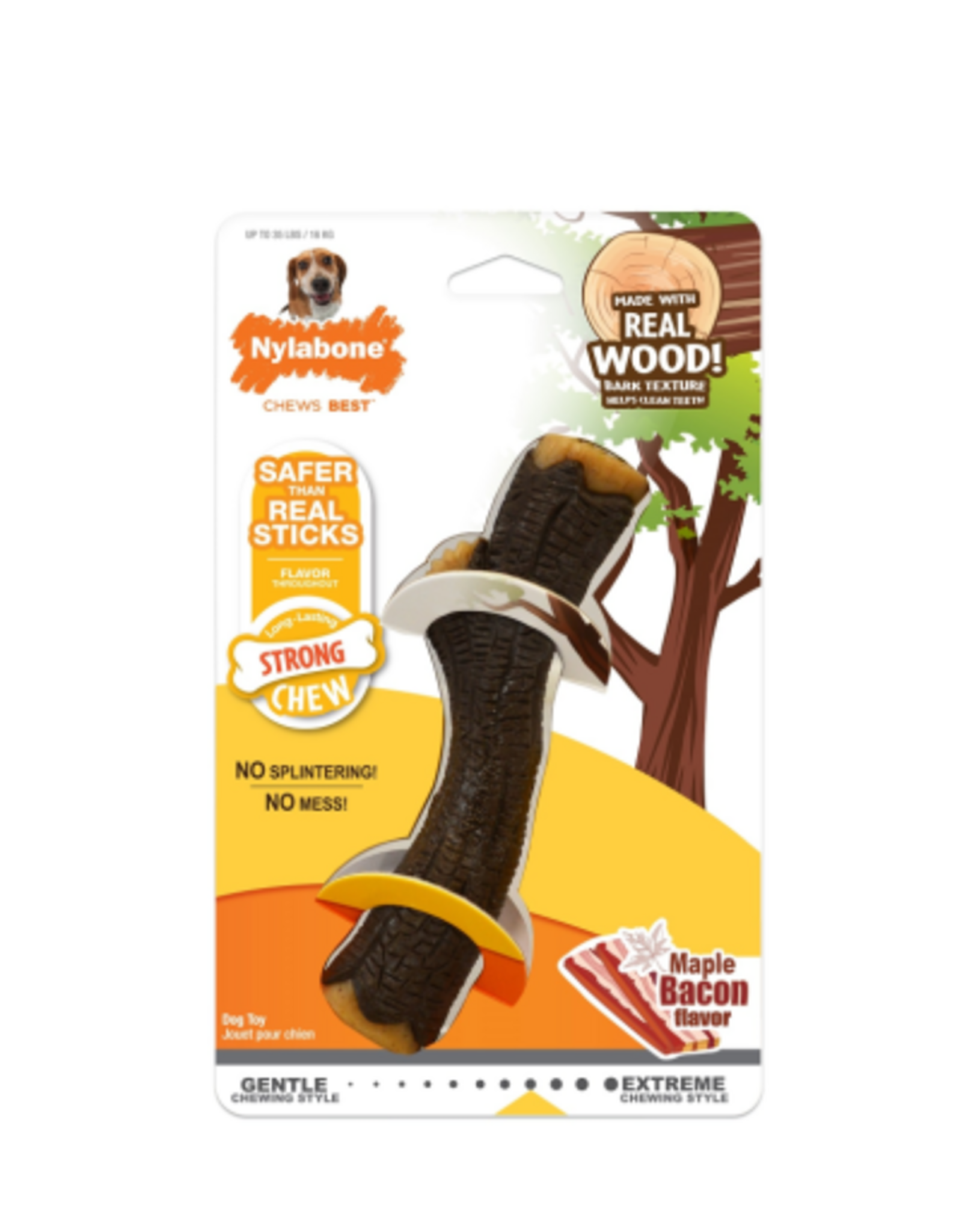 Nylabone Nylabone Strong Chew Real Wood Chew Stick - Maple Bacon Flavor - Medium