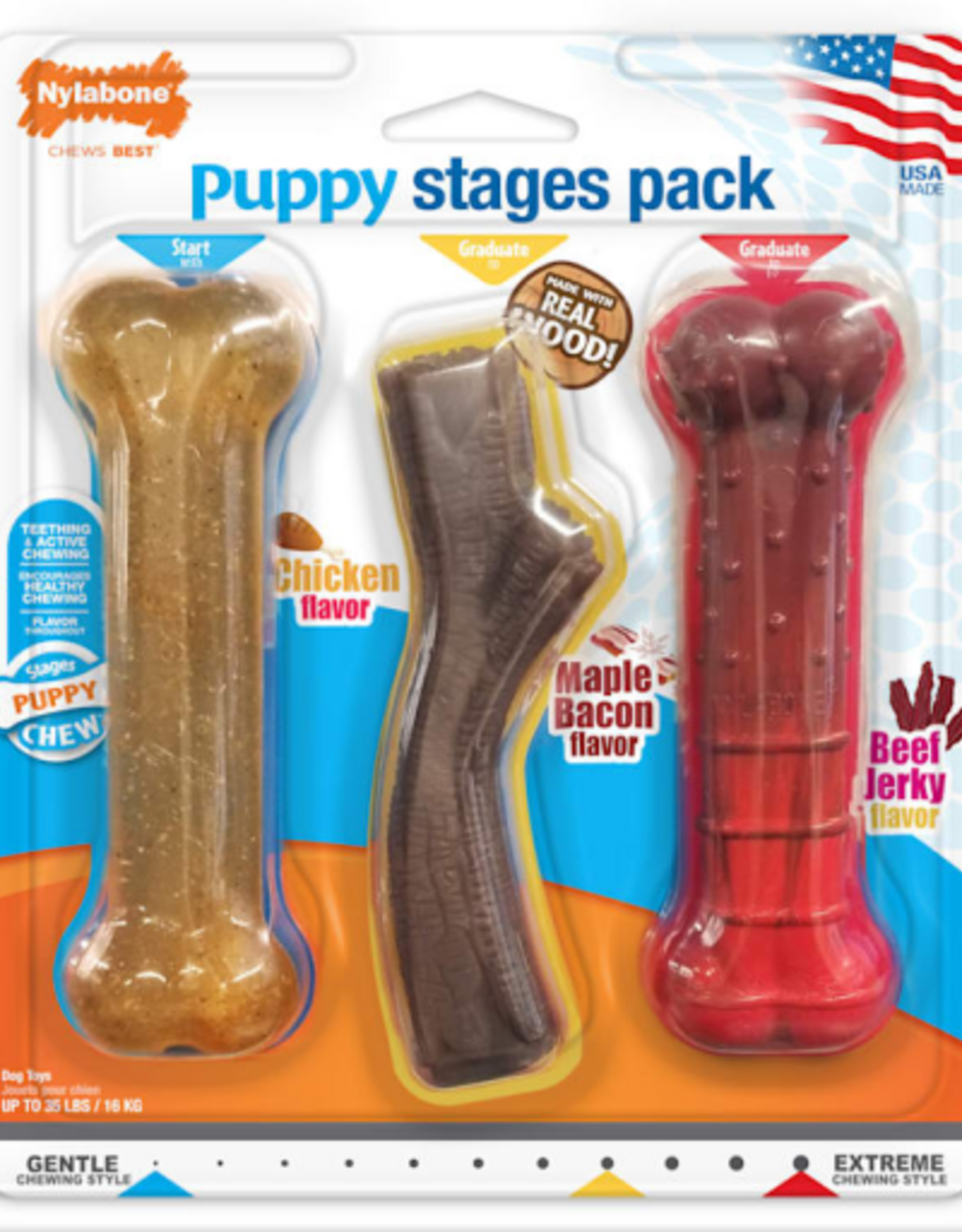 Nylabone Nylabone Puppy Chew Stages Triple Chew Dog Toy Pack Bones - Medium