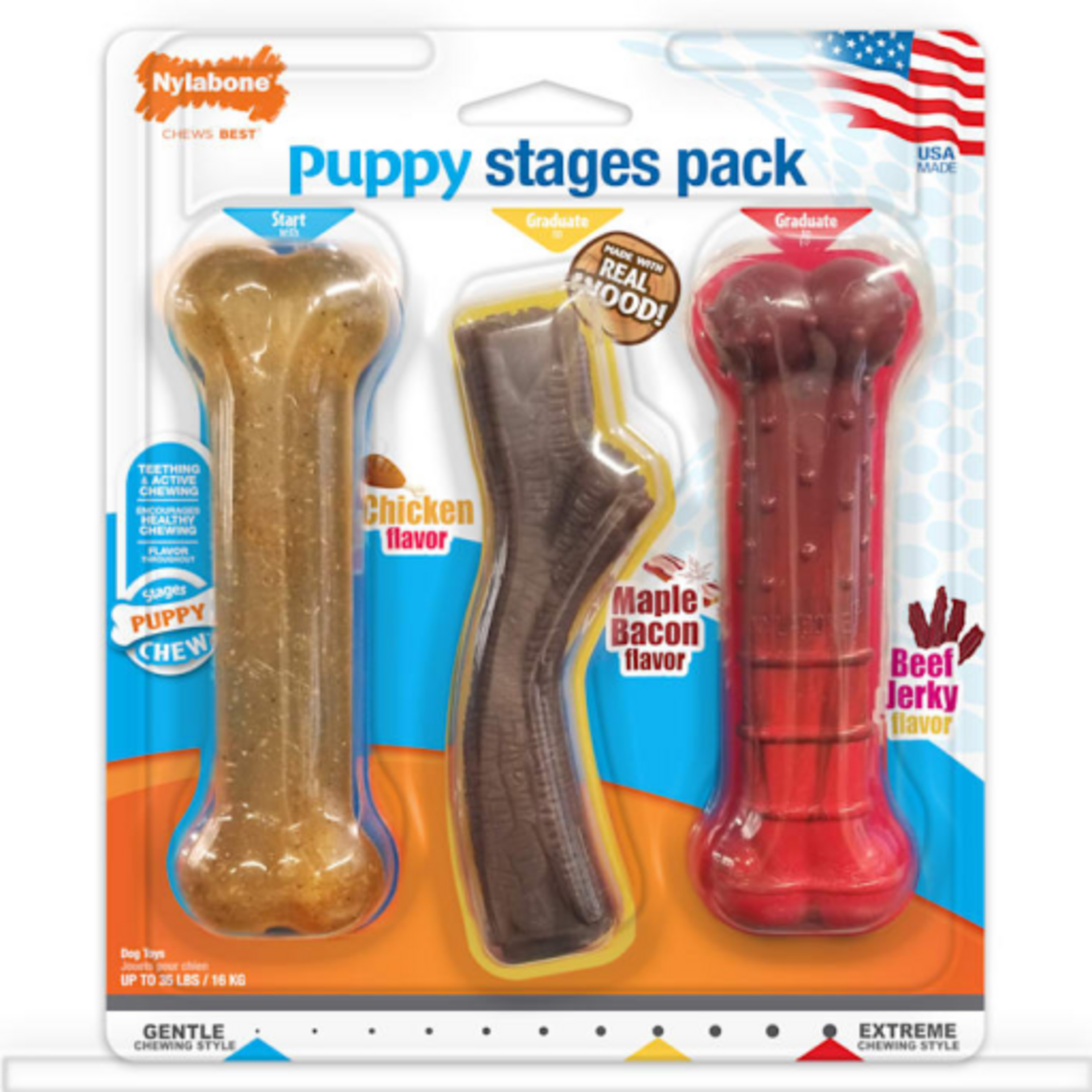 Nylabone Nylabone Puppy Chew Stages Triple Chew Dog Toy Pack Bones - Medium