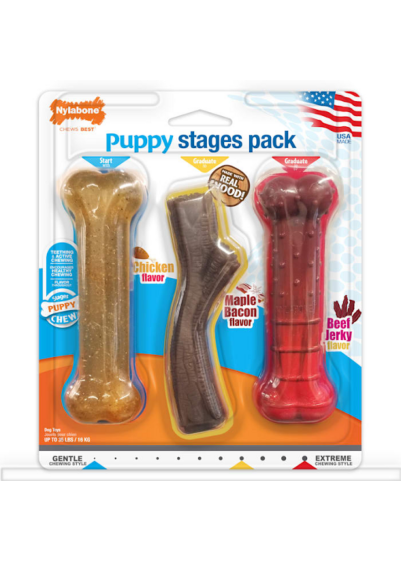 Nylabone Nylabone Puppy Chew Stages Triple Chew Dog Toy Pack Bones - Medium