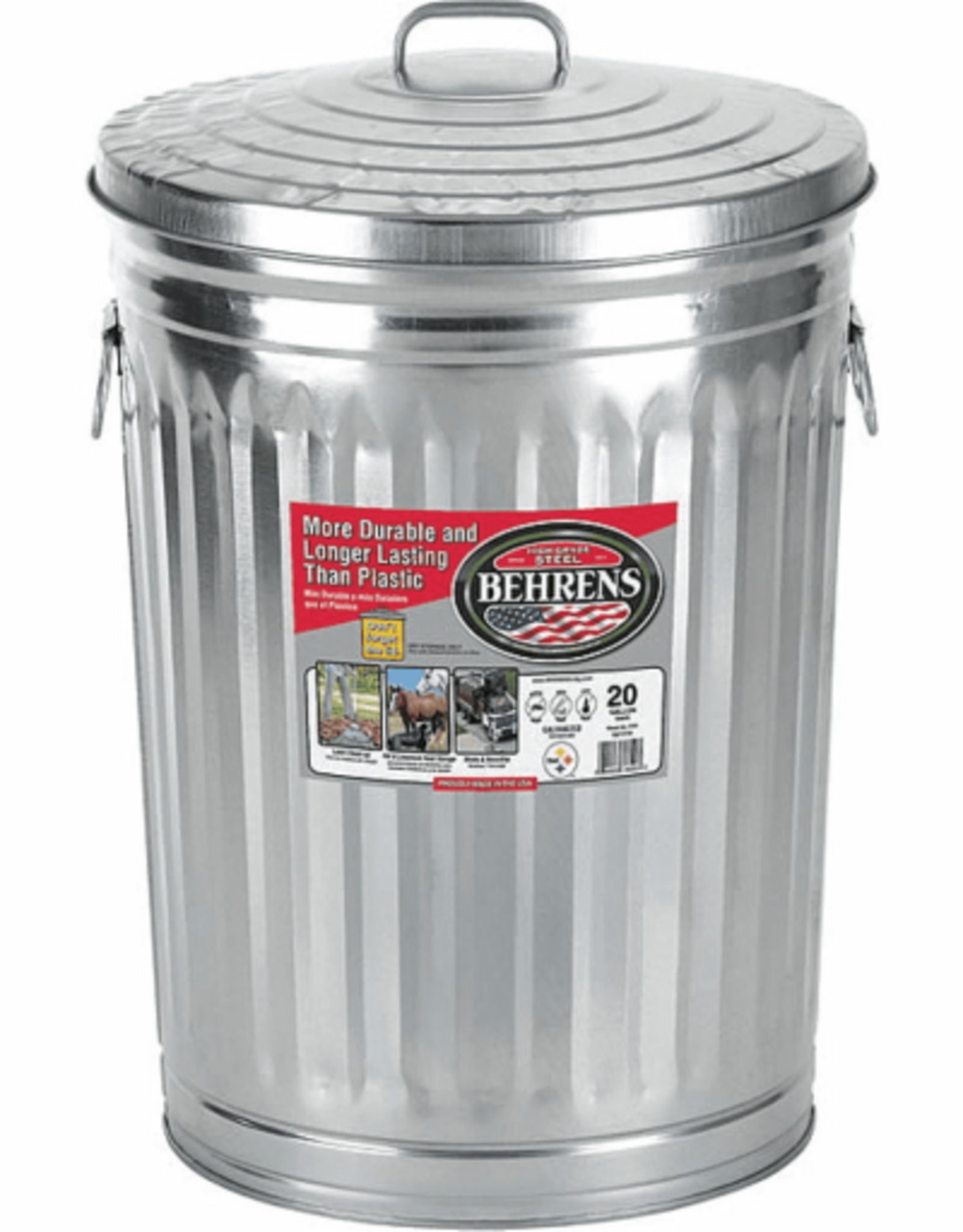 Behrens Behrens Galvanized Steel Utility Garbage Can With Lid 20 Gallon