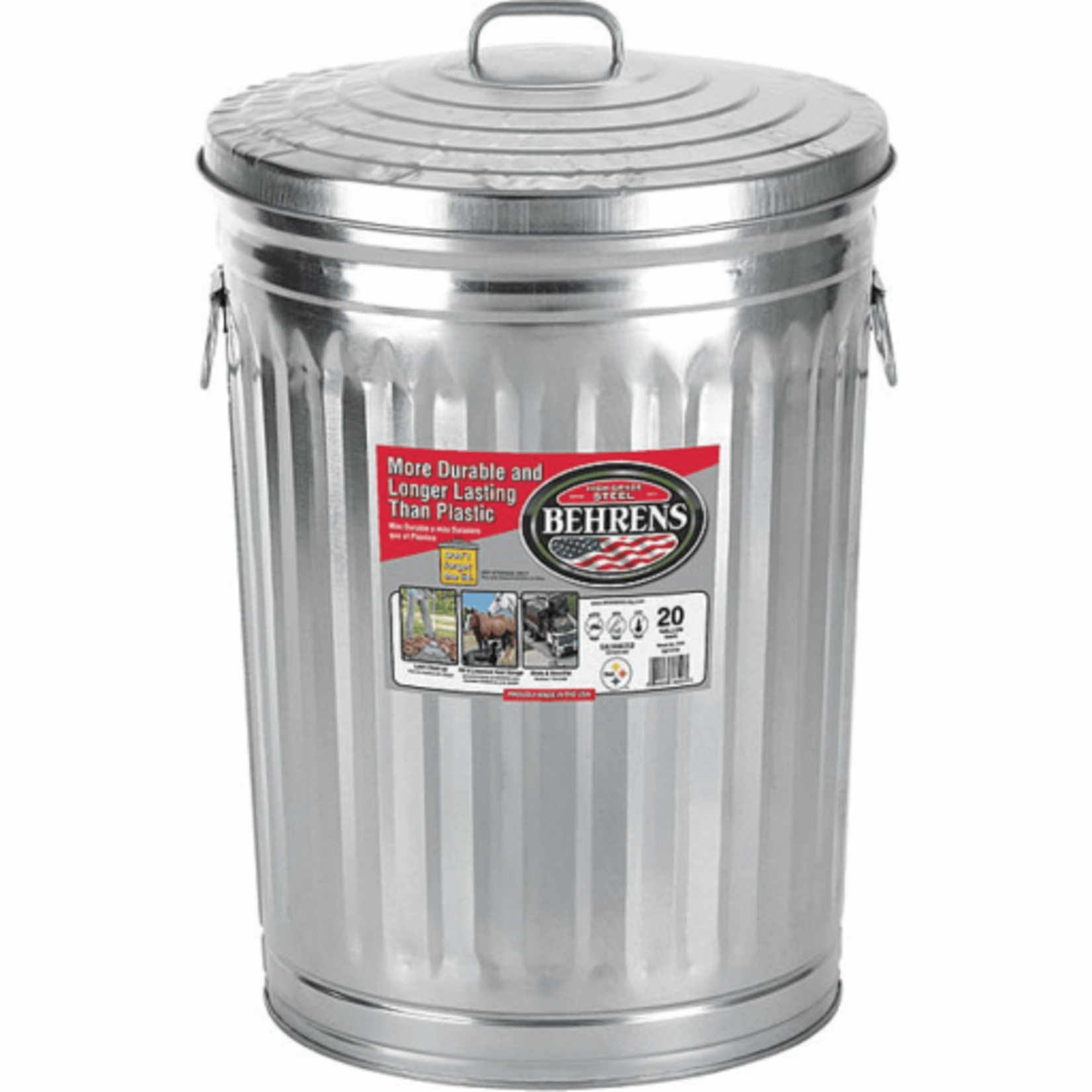 Behrens Behrens Galvanized Steel Utility Garbage Can With Lid 20 Gallon
