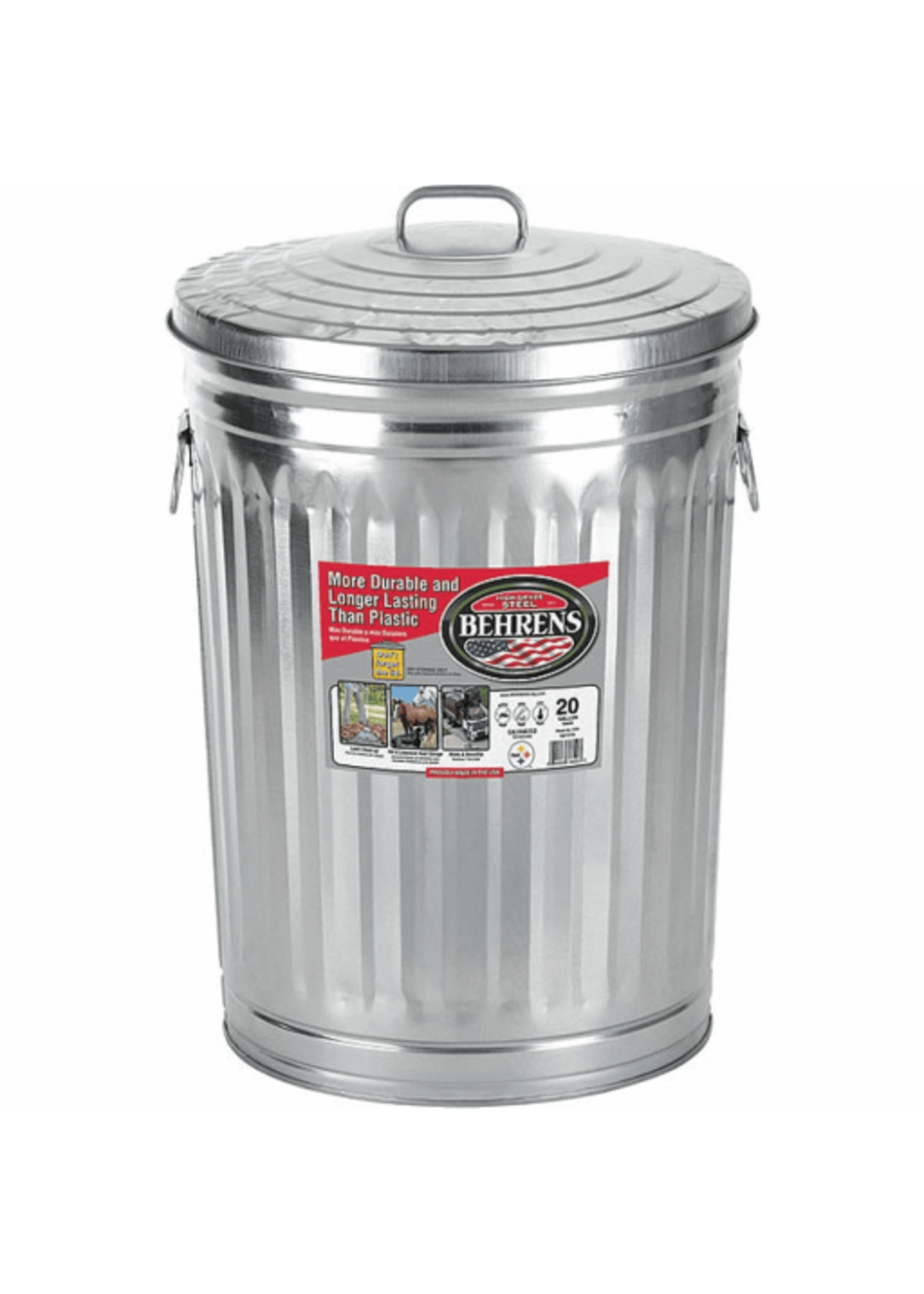Behrens Behrens Galvanized Steel Utility Garbage Can With Lid 20 Gallon