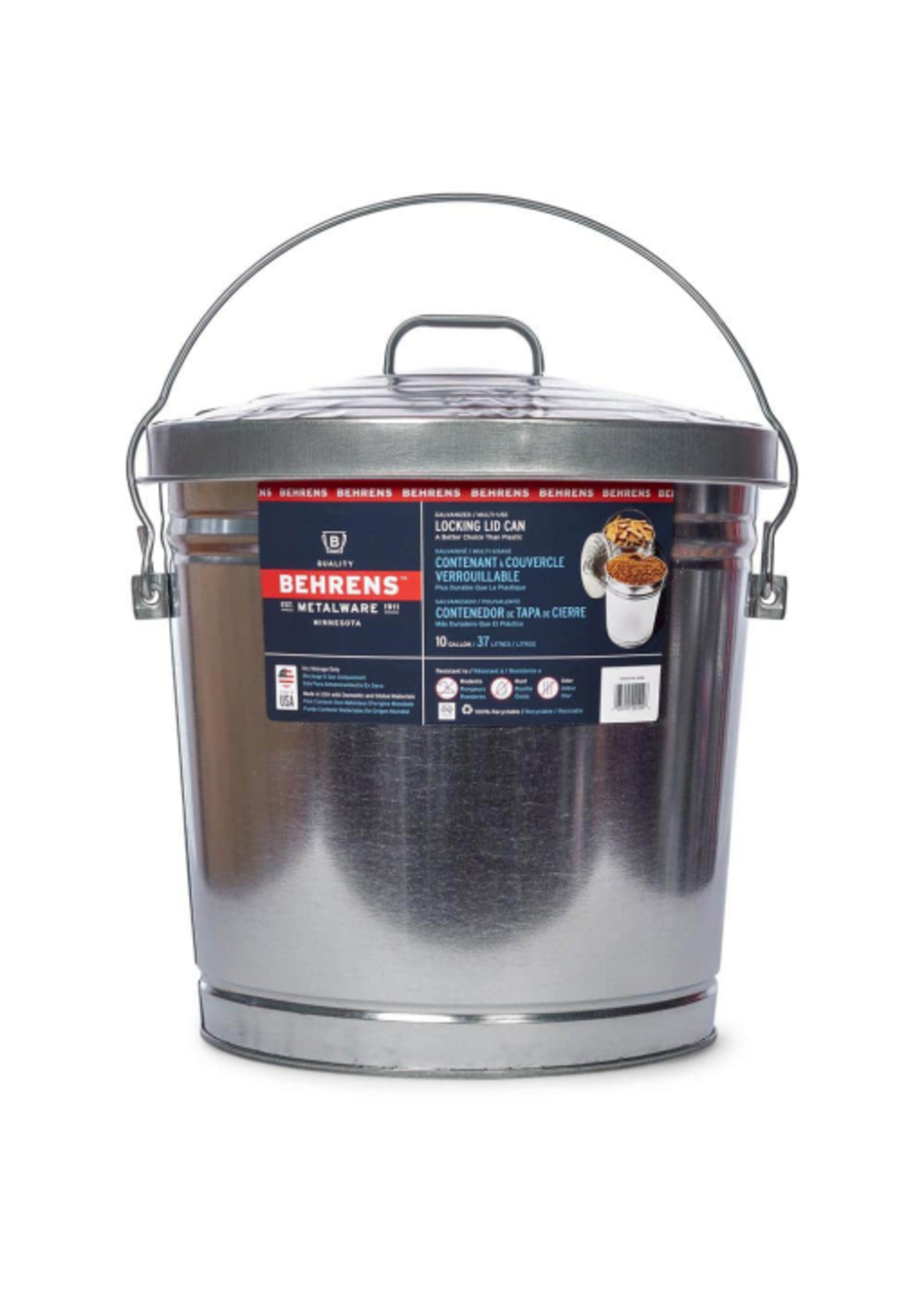 Behrens Behrens Galvanized Steel Utility Garbage Can with Locking Lid 10 Gallon