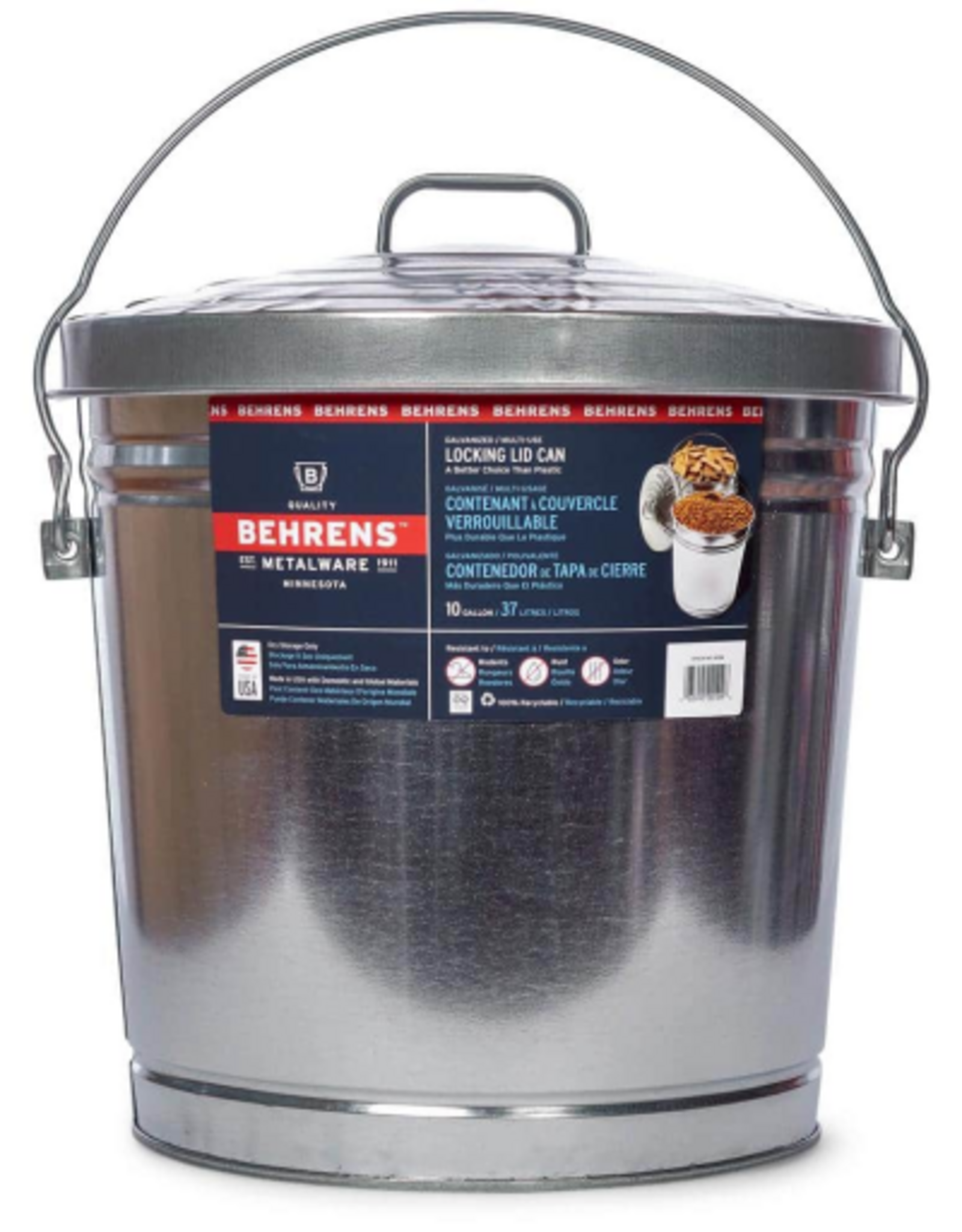 Behrens Behrens Galvanized Steel Utility Garbage Can with Locking Lid 10 Gallon