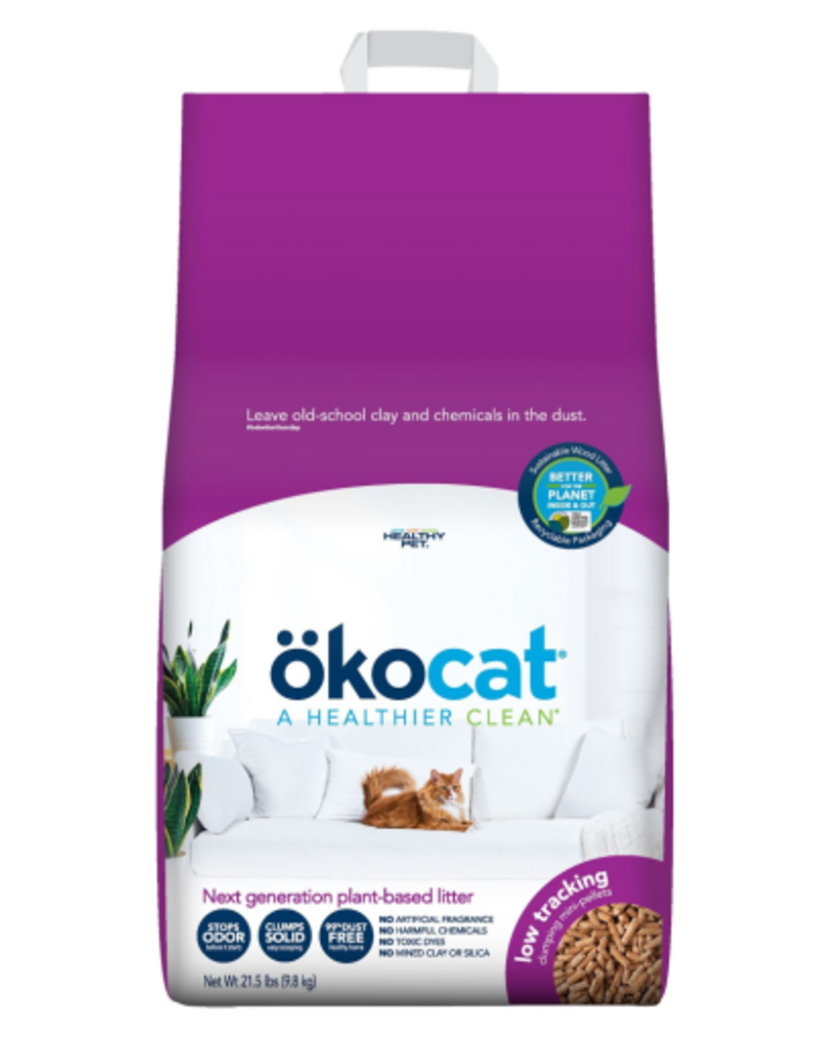 Okocat Low Tracking Clumping Mini Pellets Wood Cat Litter, 21.5 Lbs.